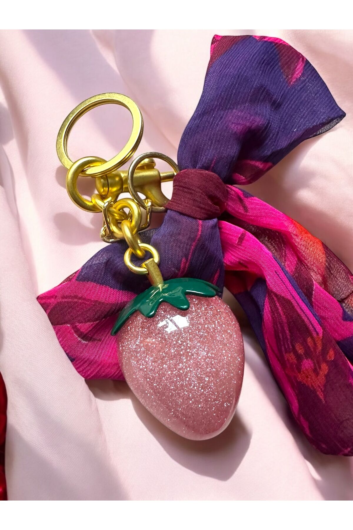 Çanta aksesuarı Çanta charm akrilik çilek charm armut çanta charm elma çantar charm Pembe çilek