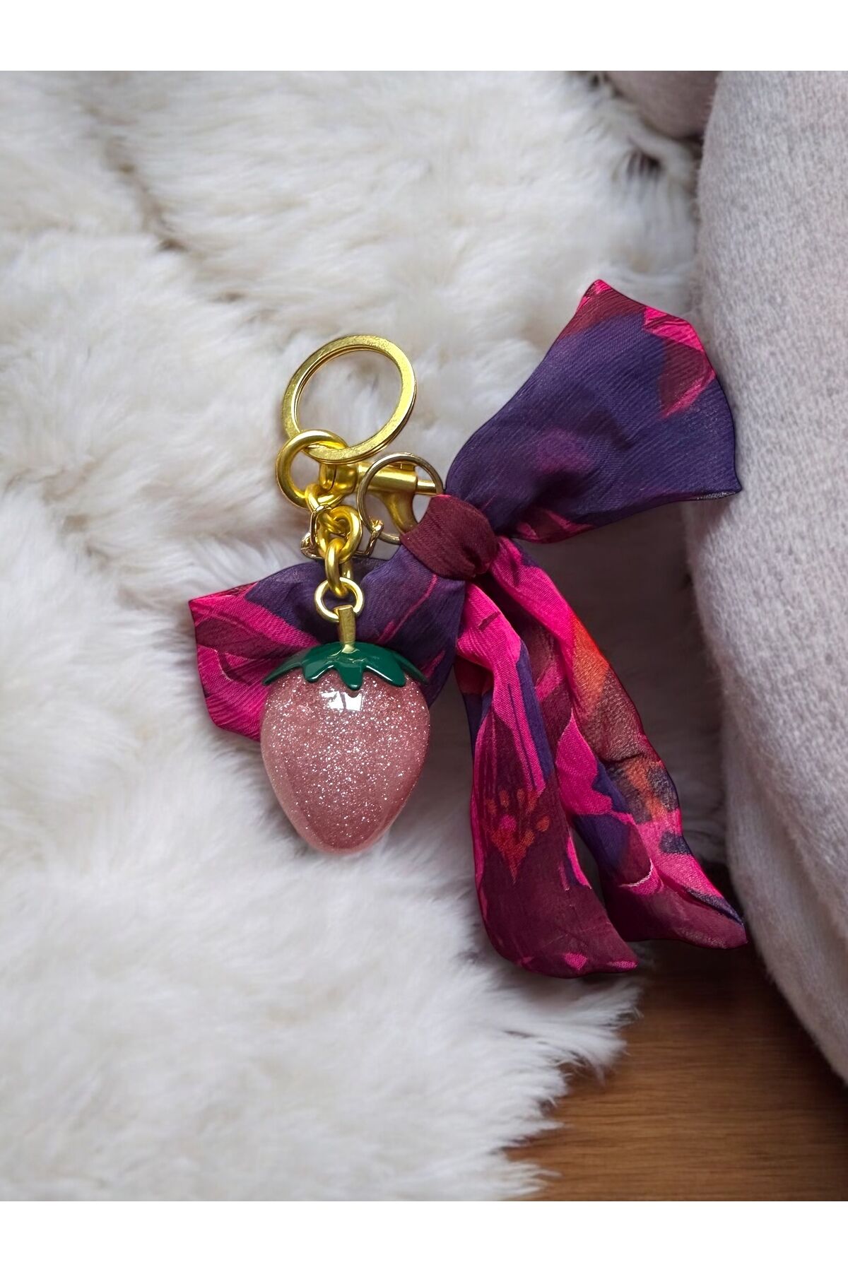 Çanta aksesuarı Çanta charm akrilik çilek charm armut çanta charm elma çantar charm Pembe çilek