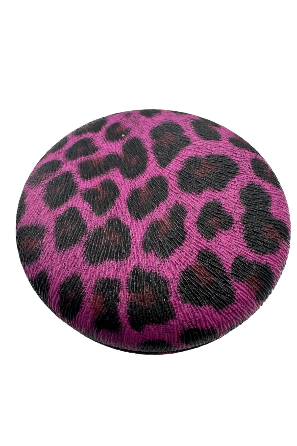 Tasarımlı Kozmetik Cep Çanta Aynası Kapaklı El Makyaj Aynası mor leopar - 7 x 10