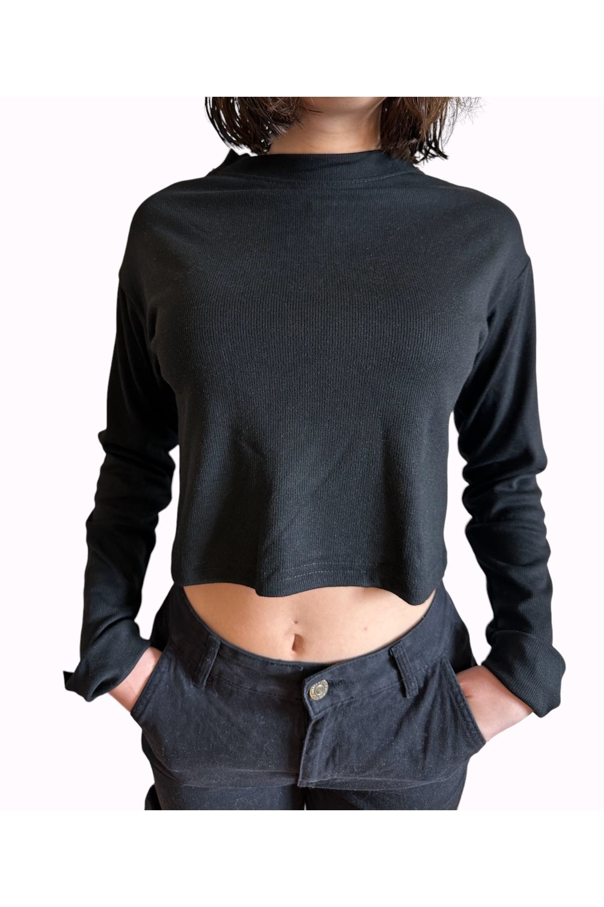 Geniş yaka salaş crop Geniş yaka fitilli crop kayık yaka yumuşak bluz