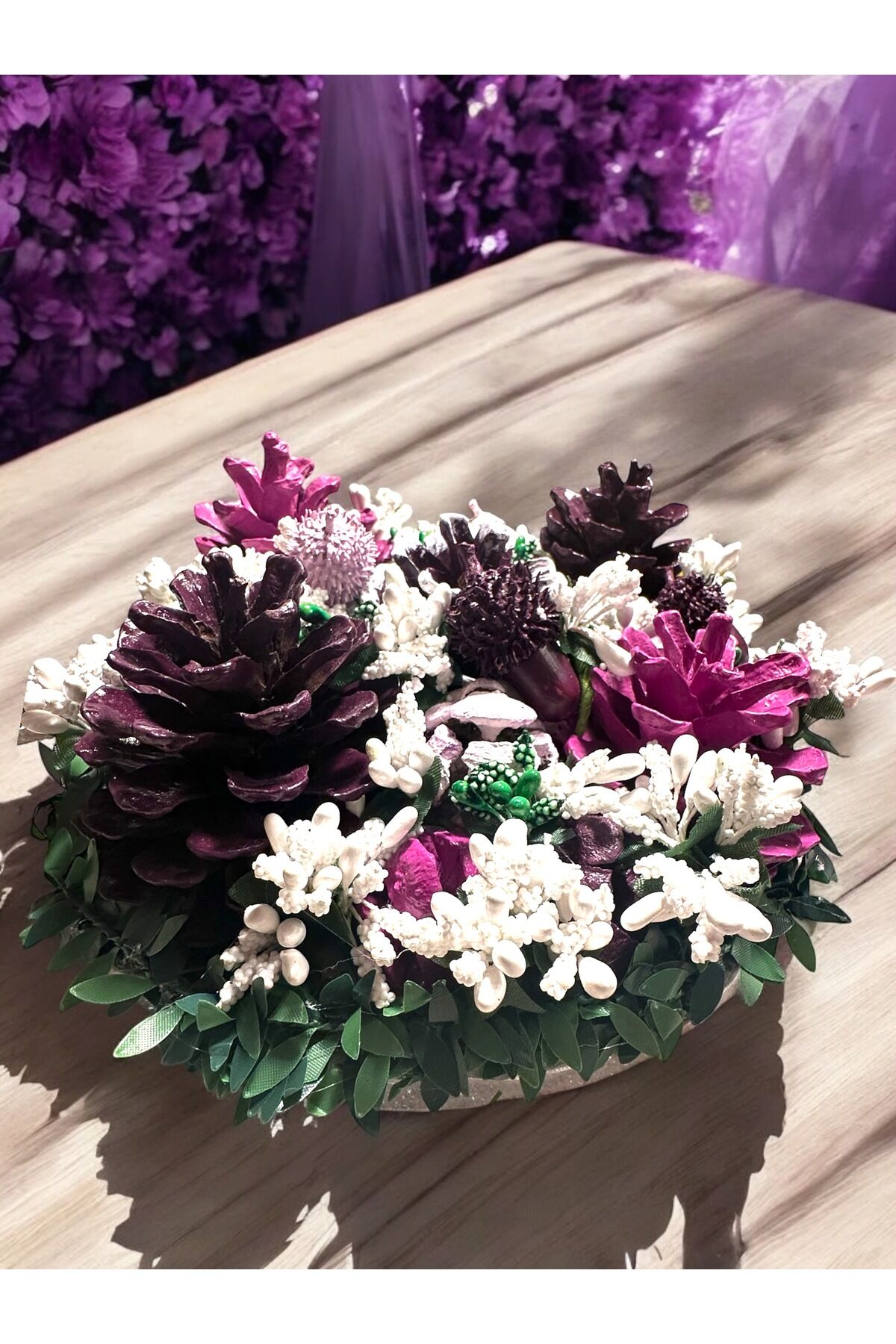 Masa dekorasyon süsü Lila ve Mor tonlarında masa süsü 23 cm ev hediyesi
