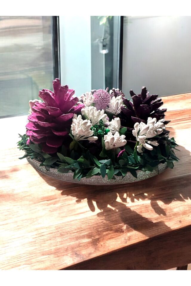 Masa dekorasyon süsü Lila ve Mor tonlarında masa süsü 23 cm ev hediyesi