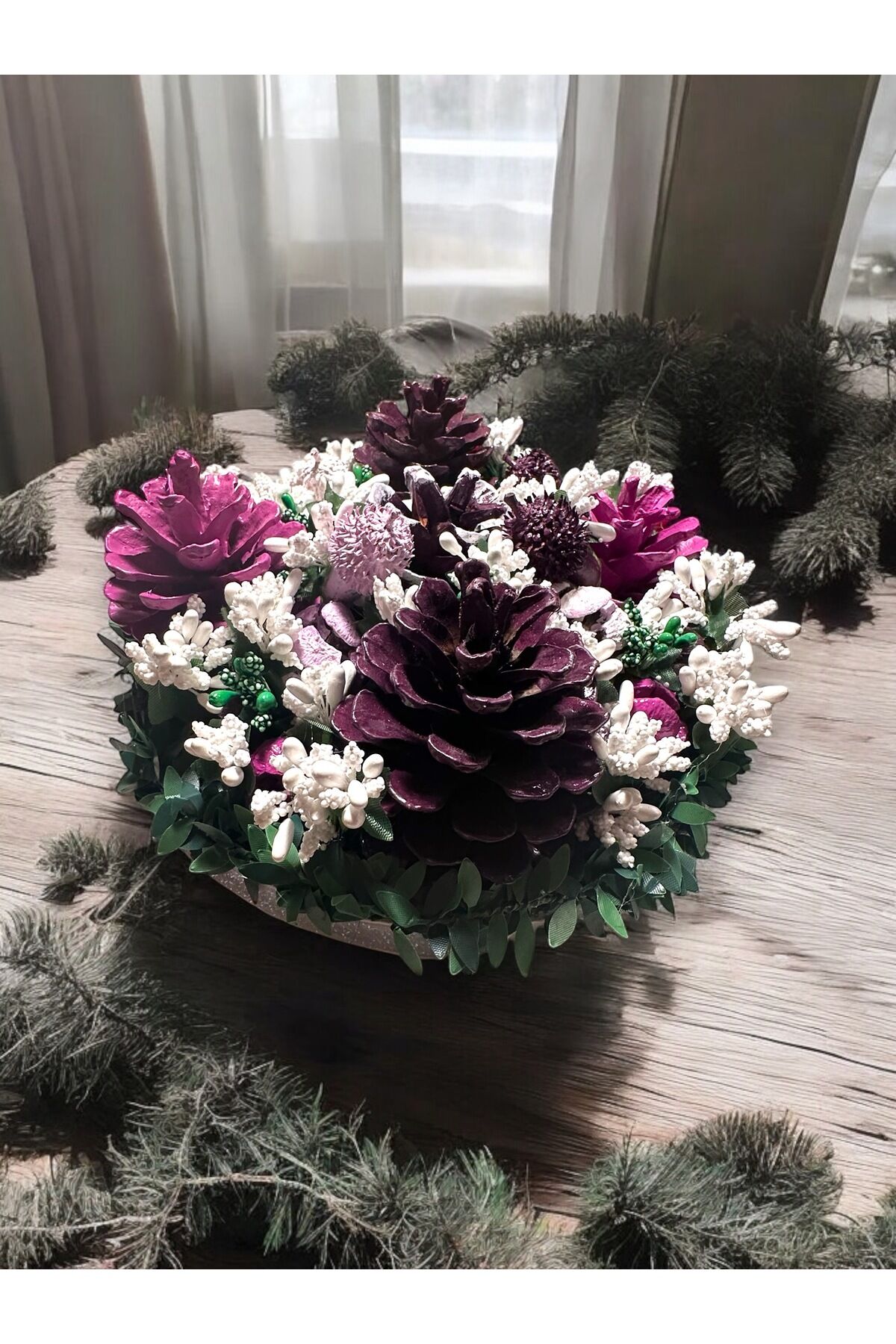 Masa dekorasyon süsü Lila ve Mor tonlarında masa süsü 23 cm ev hediyesi