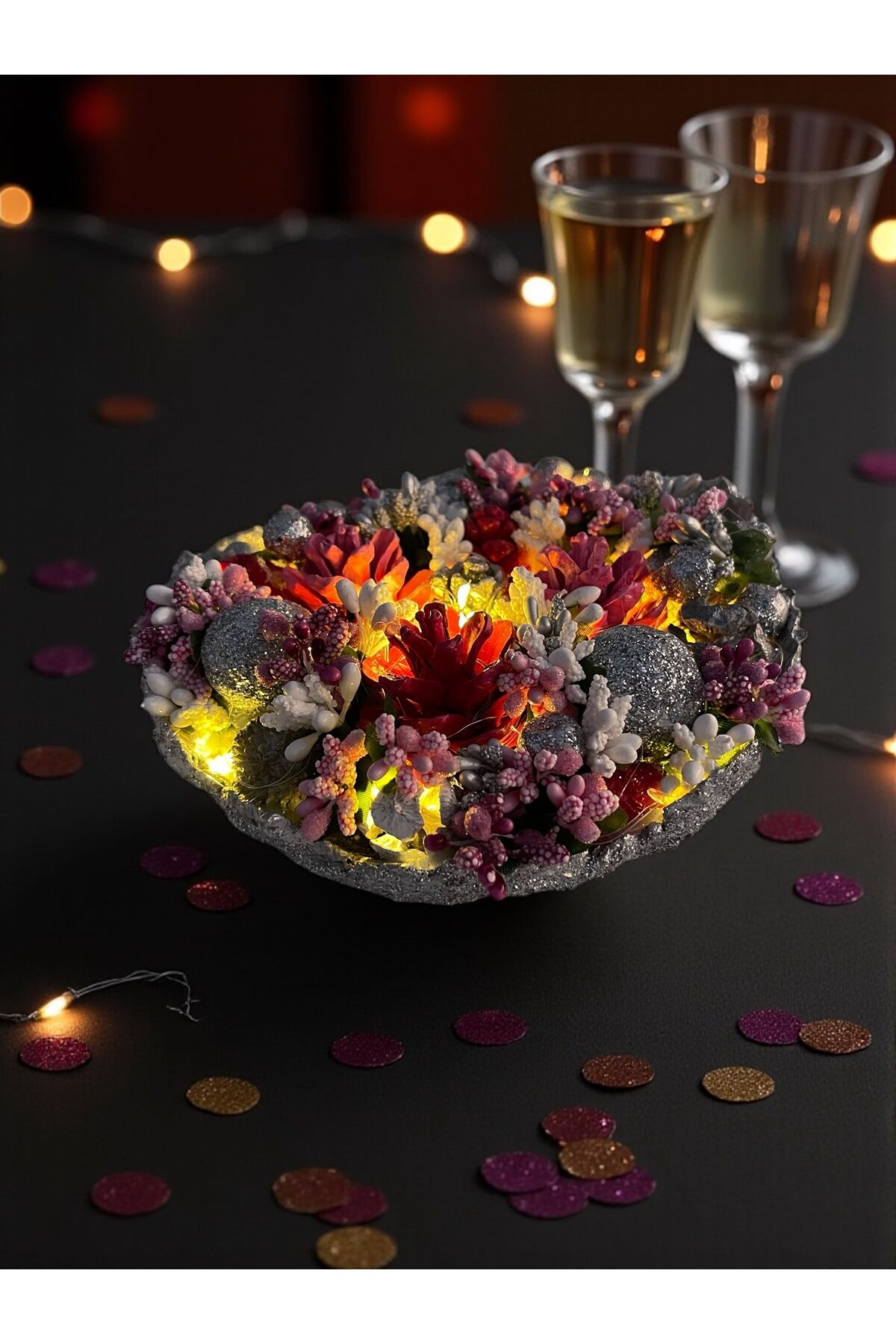Tasarım Dekoratif kaseler Kozalak Dekoratif kase Led ışıklı Kase 25×22 cm