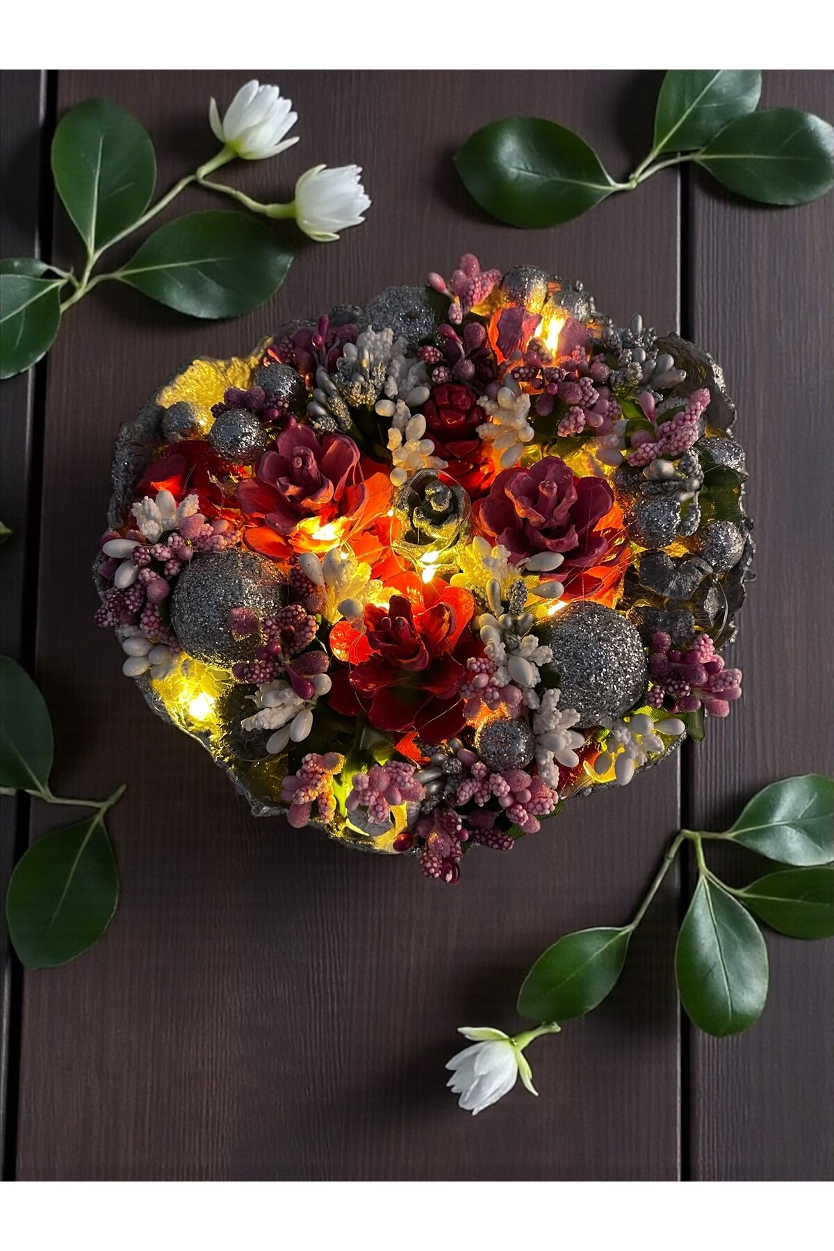 Tasarım Dekoratif kaseler Kozalak Dekoratif kase Led ışıklı Kase 25×22 cm