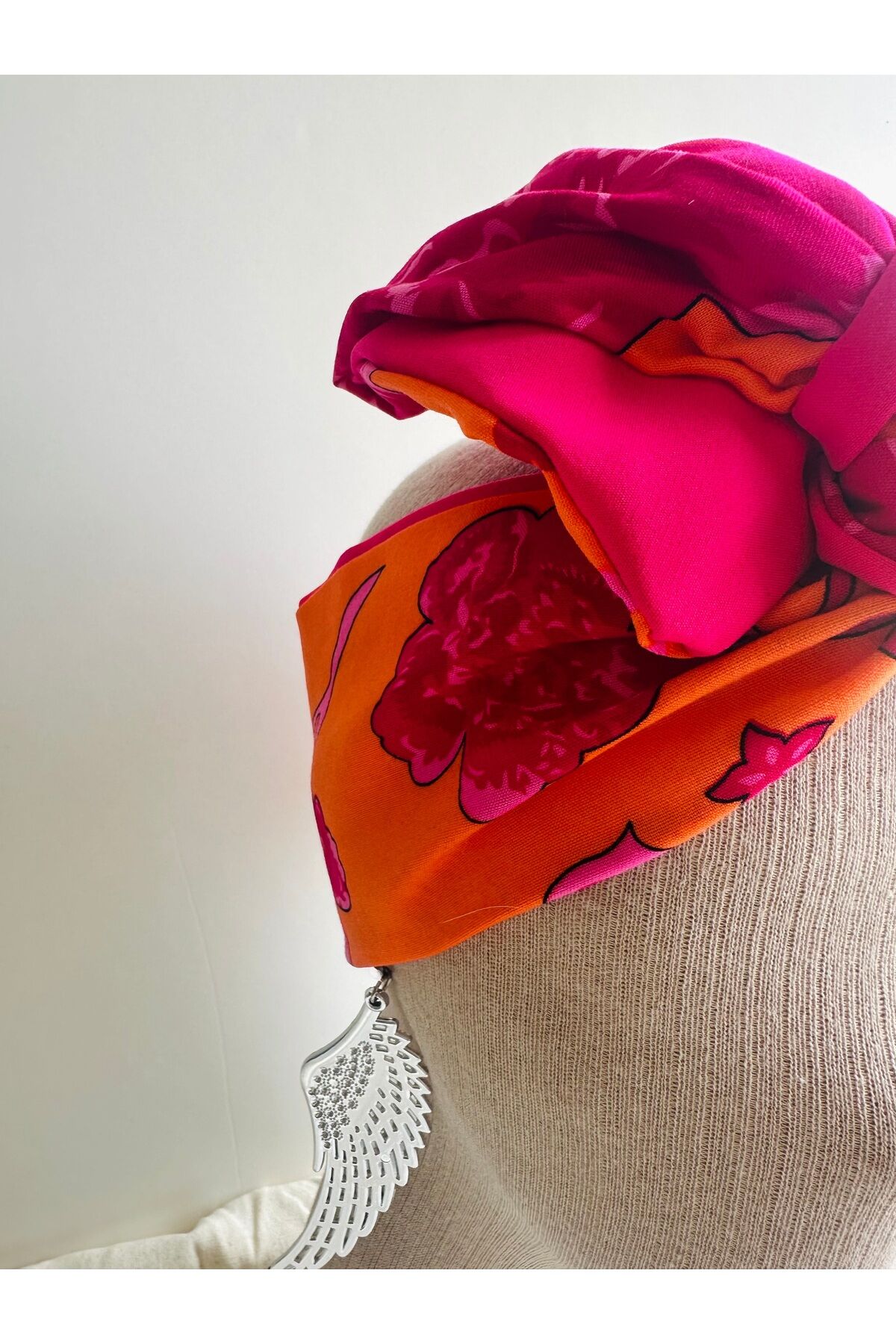 2 taraflı Telli bandana Çift taraflı Telli Saç bandı Puantiye Pembe-çiçekli - M