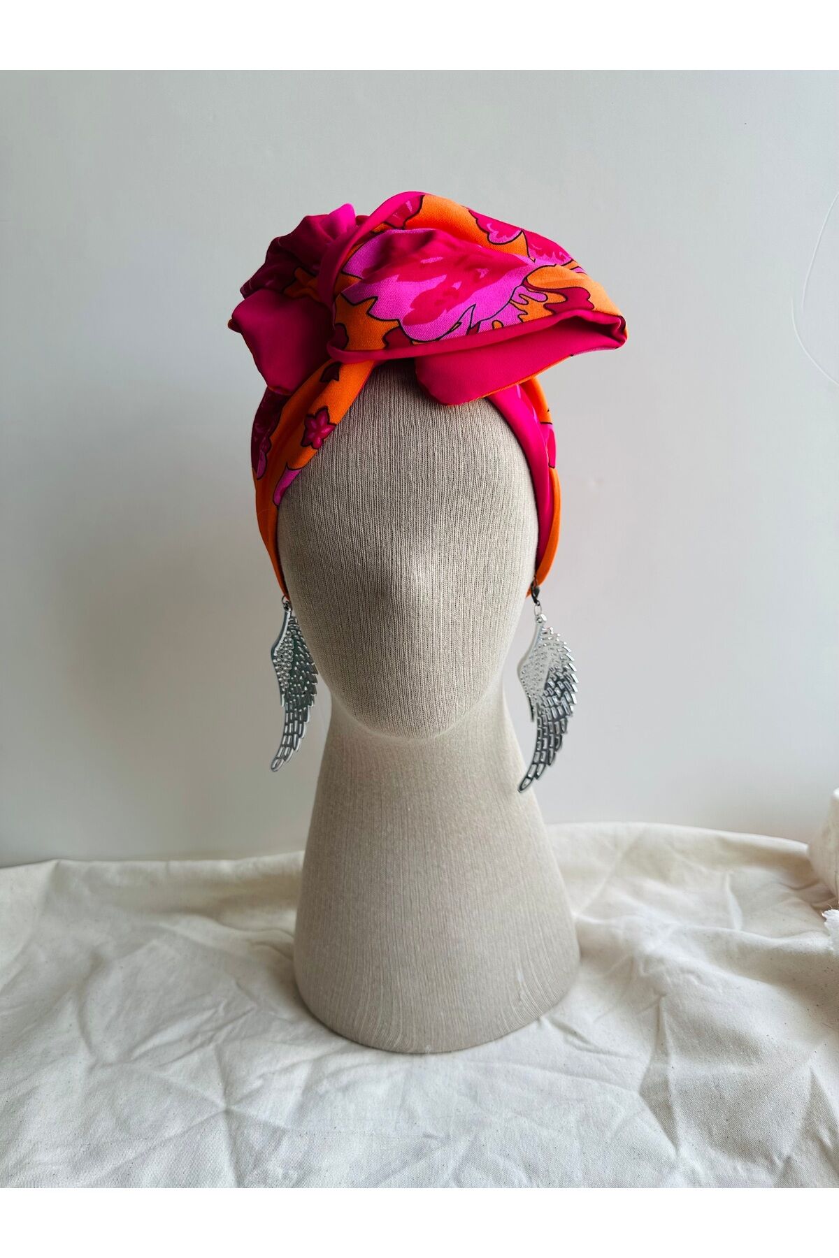 2 taraflı Telli bandana Çift taraflı Telli Saç bandı Puantiye Pembe-çiçekli - M