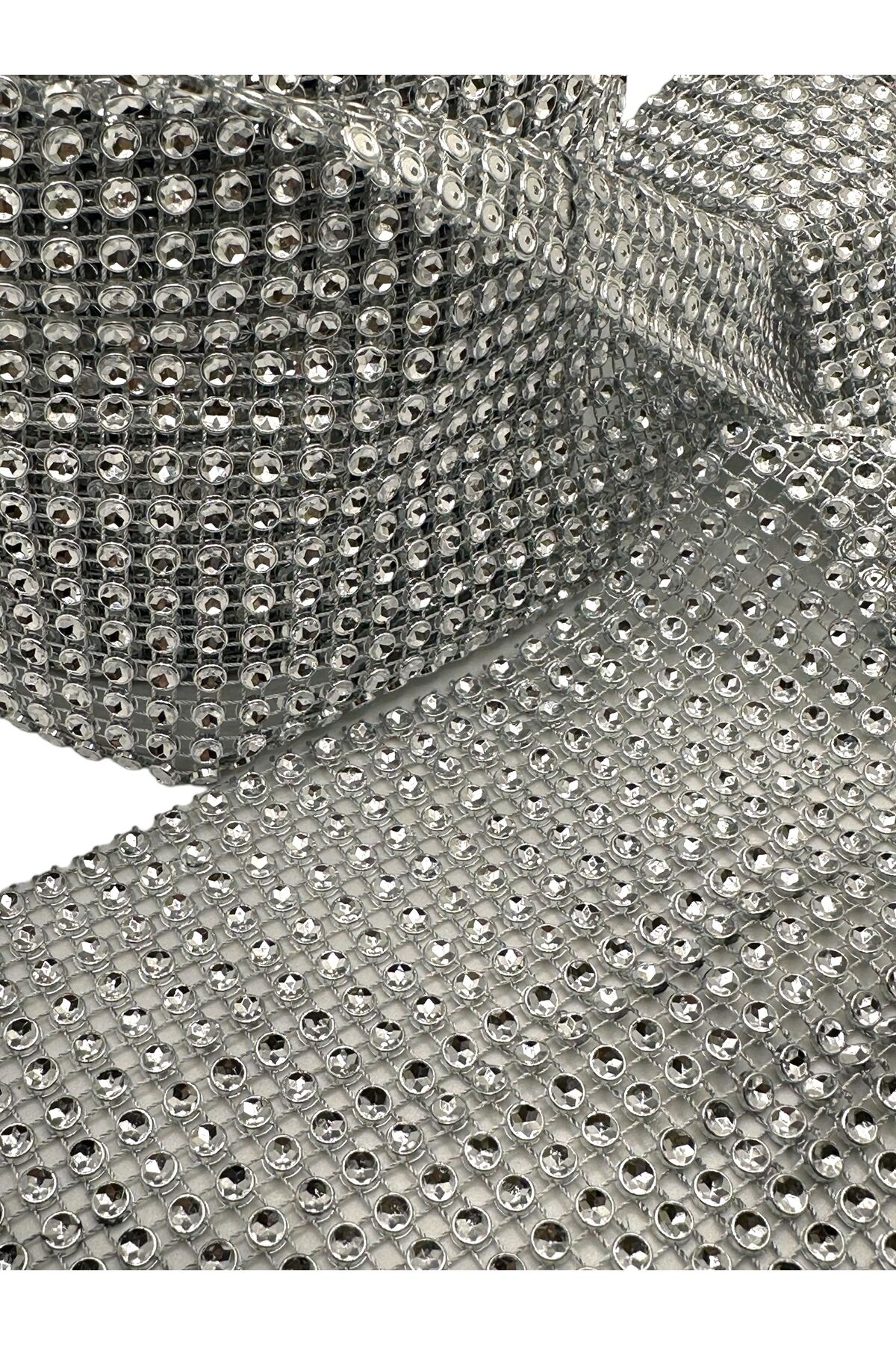 Dekoratif Şerit Taşlı Şerit Gümüş taşlı 2 metre 11 cm parlak enli şerit