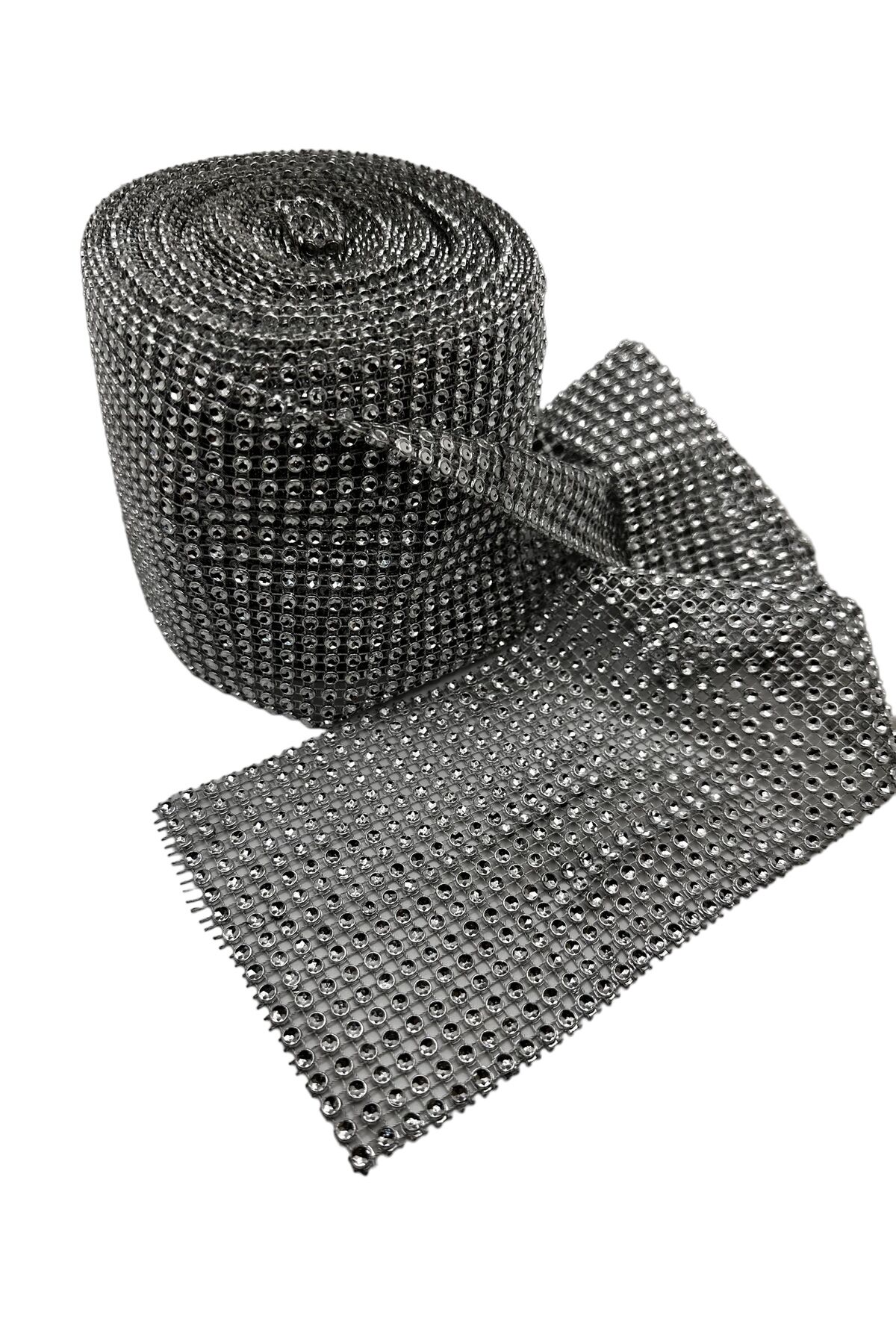 Dekoratif Şerit Taşlı Şerit Gümüş taşlı 2 metre 11 cm parlak enli şerit