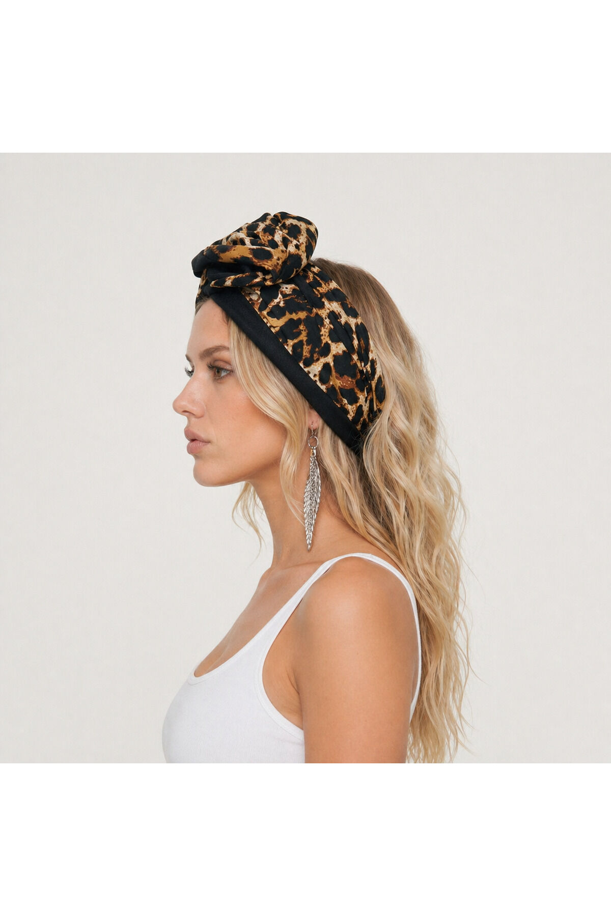 2 taraflı Telli bandana Çift taraflı Telli Saç bandı Puantiye Siyah-leopar - M