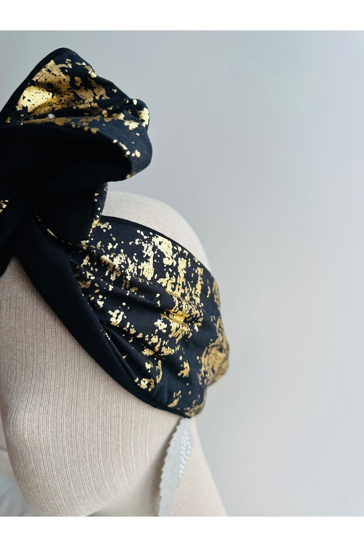 2 taraflı Telli bandana Çift taraflı Telli Saç bandı Puantiye Siyah-Parlak - M