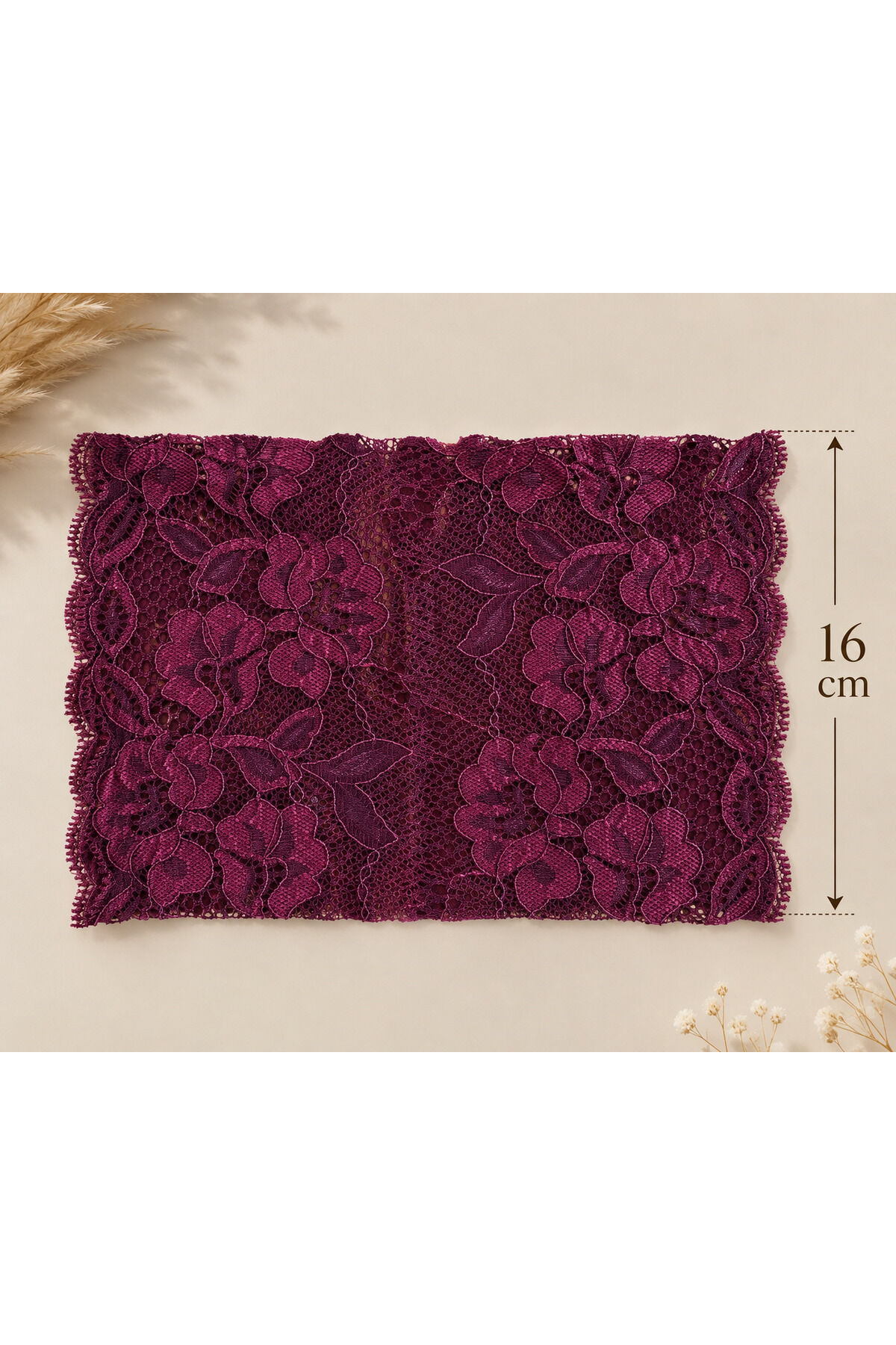Bordo Dantel Saç Bandanası 16 cm Çiçek Desenli Şık Saç Bandı Kadın Saç Aksesuarı Bordo