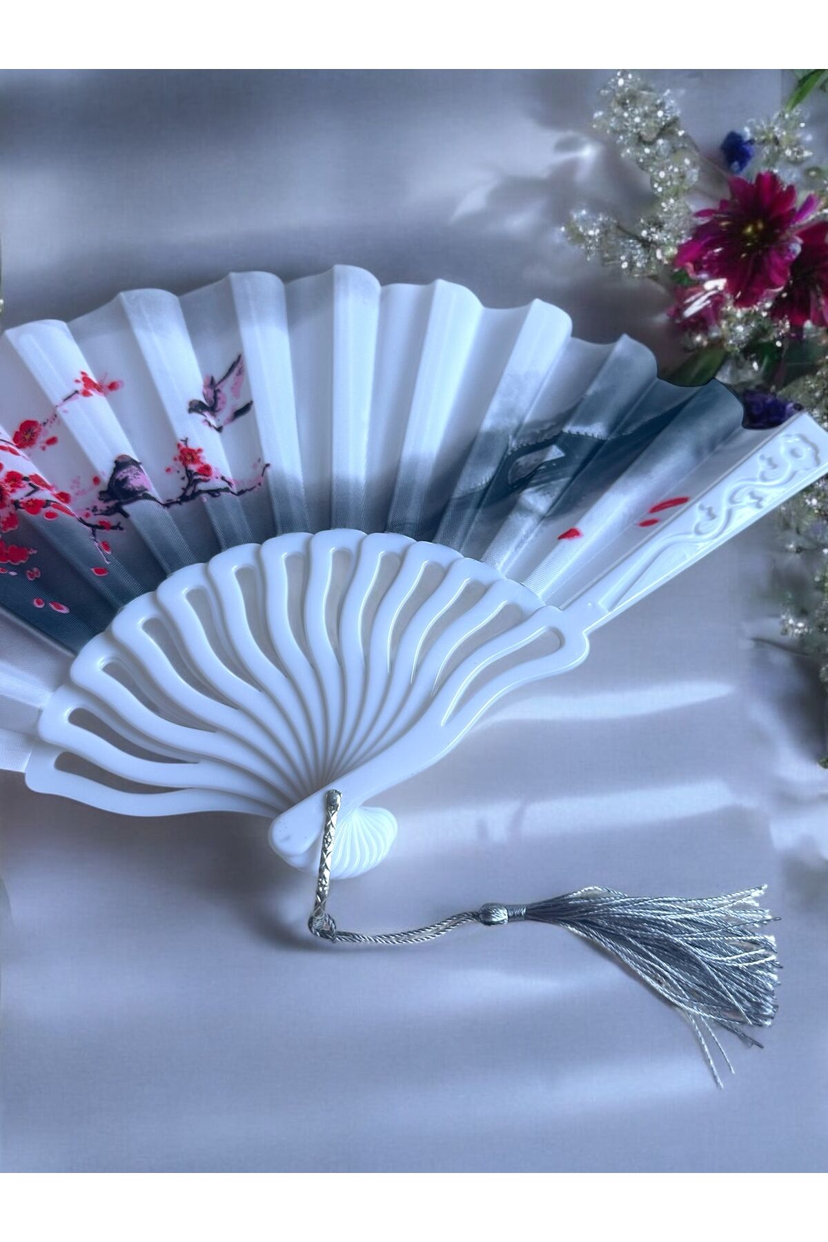 Kuş desenli yelpaze japon yelpaze desenli tasarım yelpaze serinletici çık yelpaze