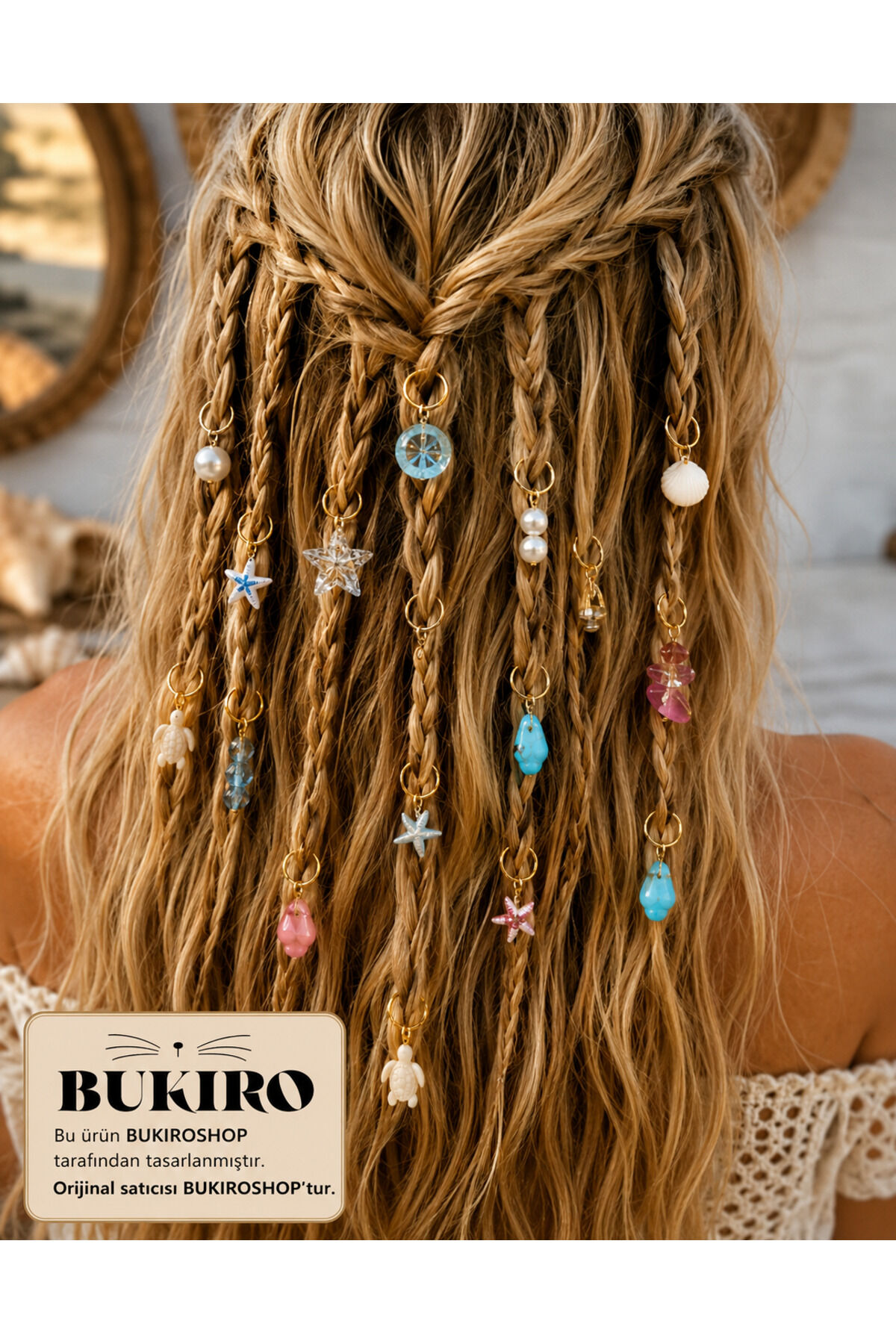 15 Adet Deniz Temalı Saç Küpesi Seti | İnci, Cam Boncuk, Deniz Yıldızı, Deniz Kabuğu, Kaplumbağa Hair Charm | Örgü Saç Aksesuarı, Bohem Festival Saç Takısı