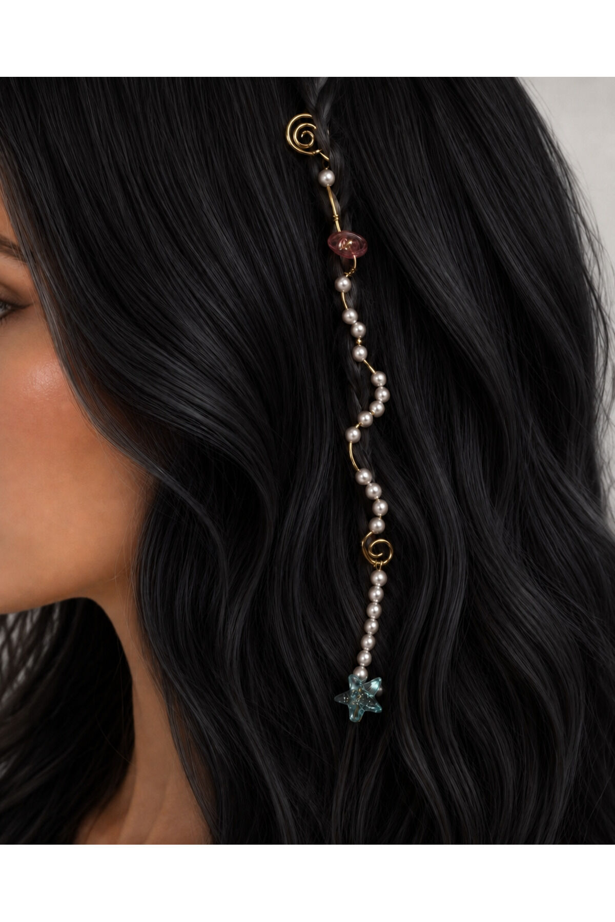 Bohem Saç Charmı Hair Charm – Deniz Yıldızı Detaylı Örgü Saç Aksesuarı Festival Saç Takısı tinsel