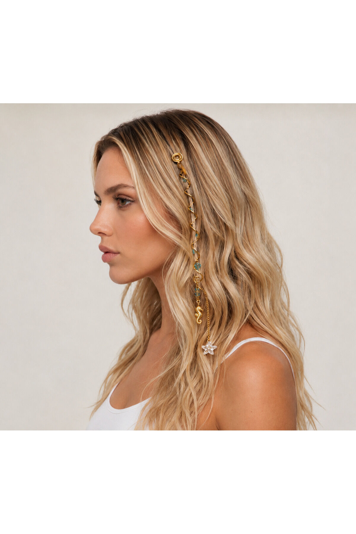 Bohem Saç Charmı Hair Charm – Deniz Yıldızı ve Kaplumbağa Detaylı Örgü Saç Aksesuarı Festival Saç Takısı tinsel