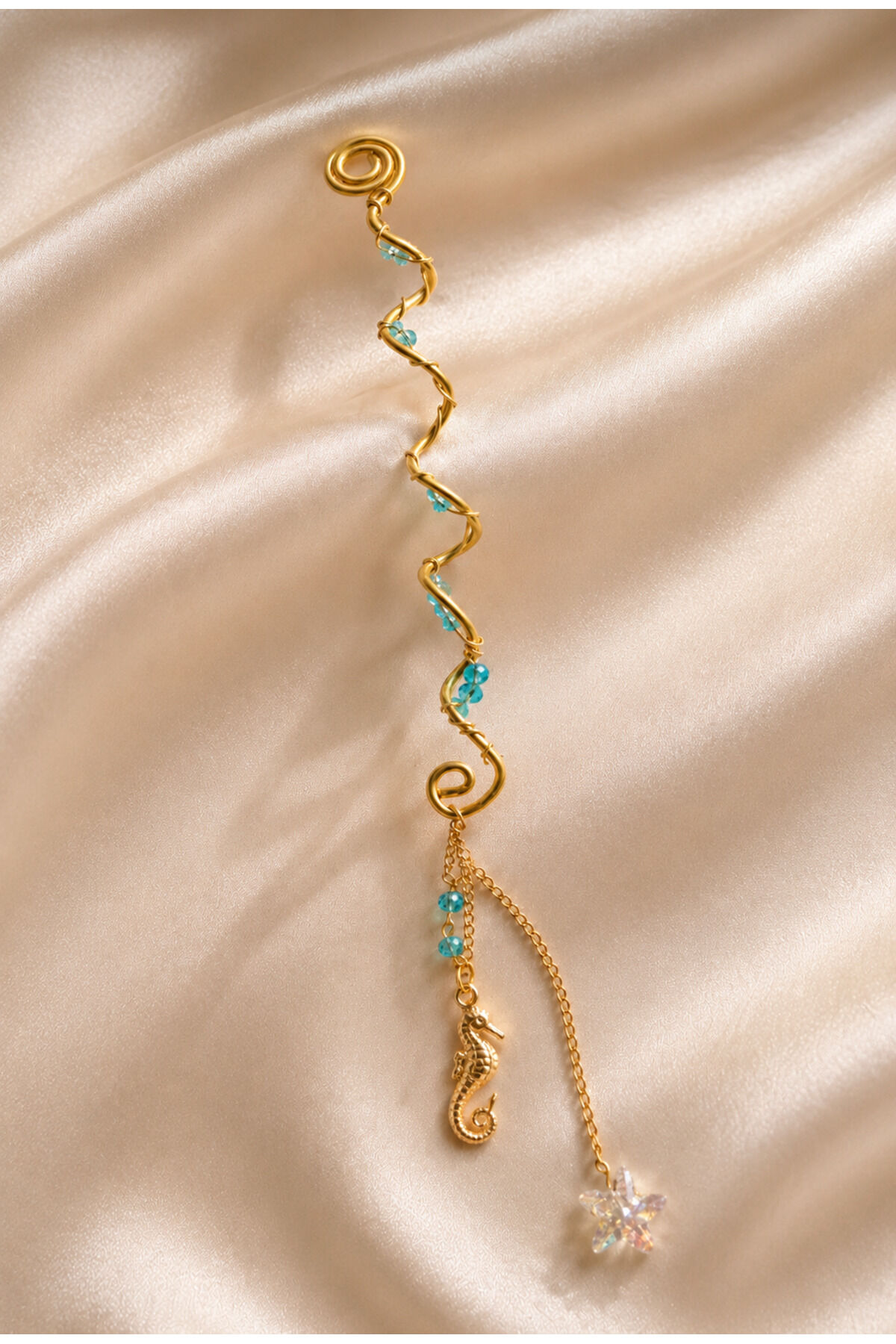 Bohem Saç Charmı Hair Charm – Deniz Yıldızı ve Kaplumbağa Detaylı Örgü Saç Aksesuarı Festival Saç Takısı tinsel