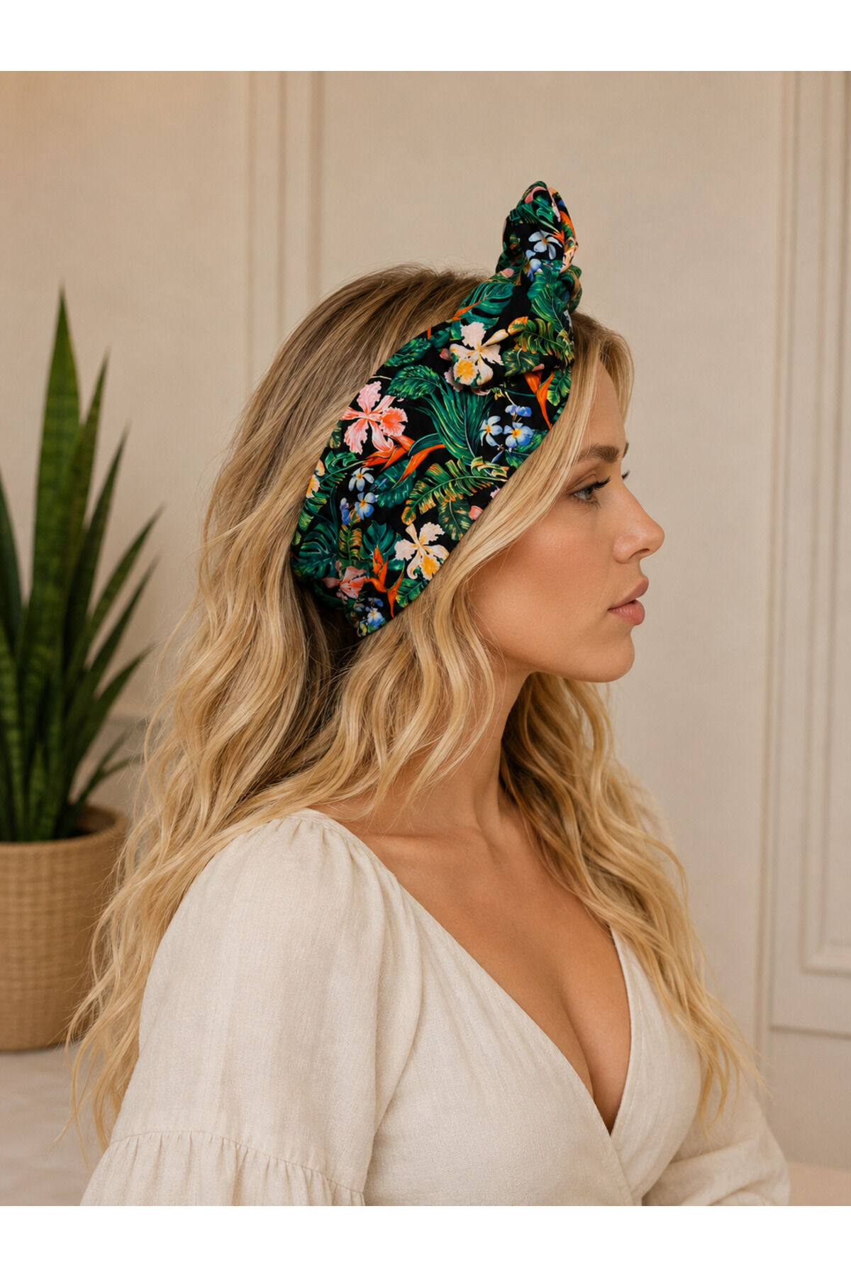 Siyah Çiçek Desenli Telli Bandana Ayarlanabilir Wire Headband Bohem Yazlık Kadın Saç Bandı Çok Renkli çiçekler
