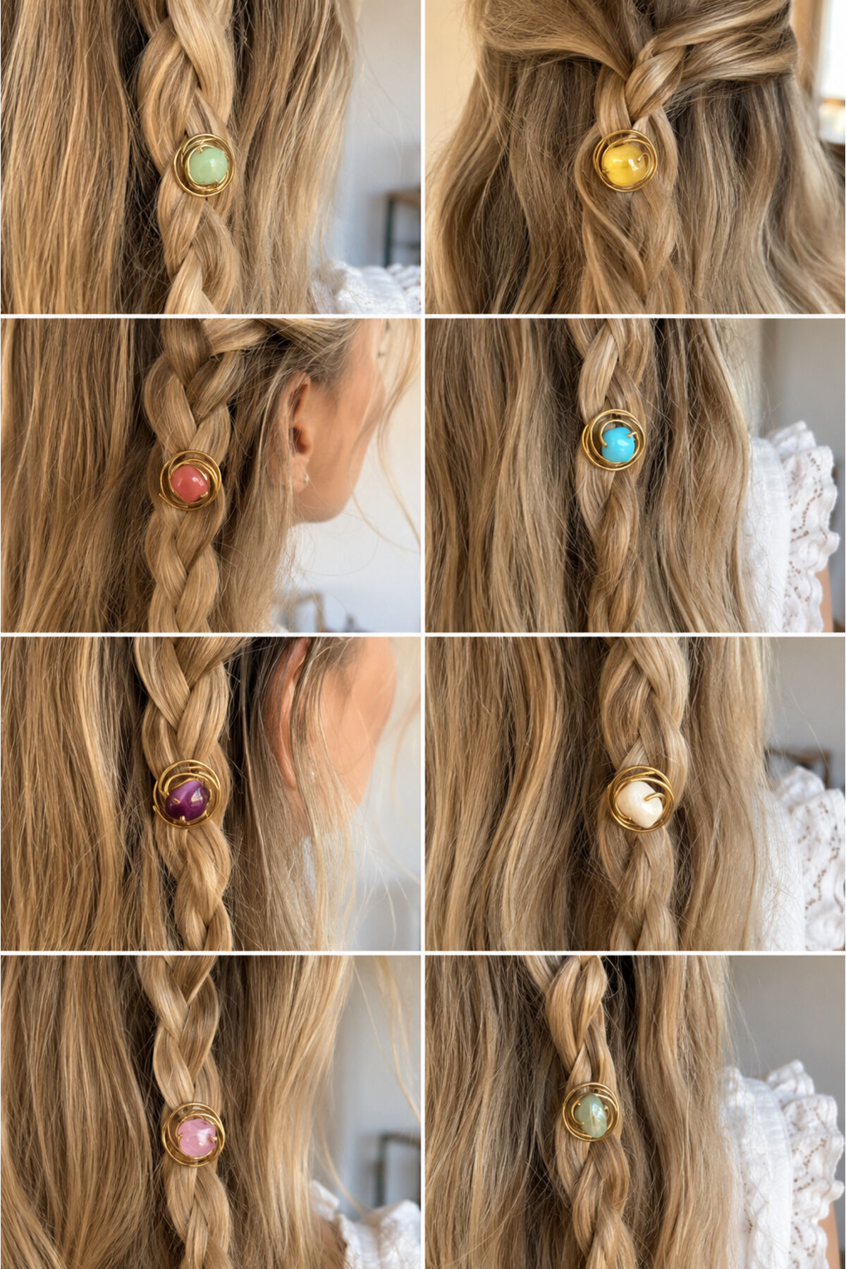 Telli Saç Küpesi Hair Cuff Renkli Taşlı Saç Küpesi Bohem Örgü Saç Aksesuarı El Yapımı Saç Takısı Hair Jewelry 8 adet