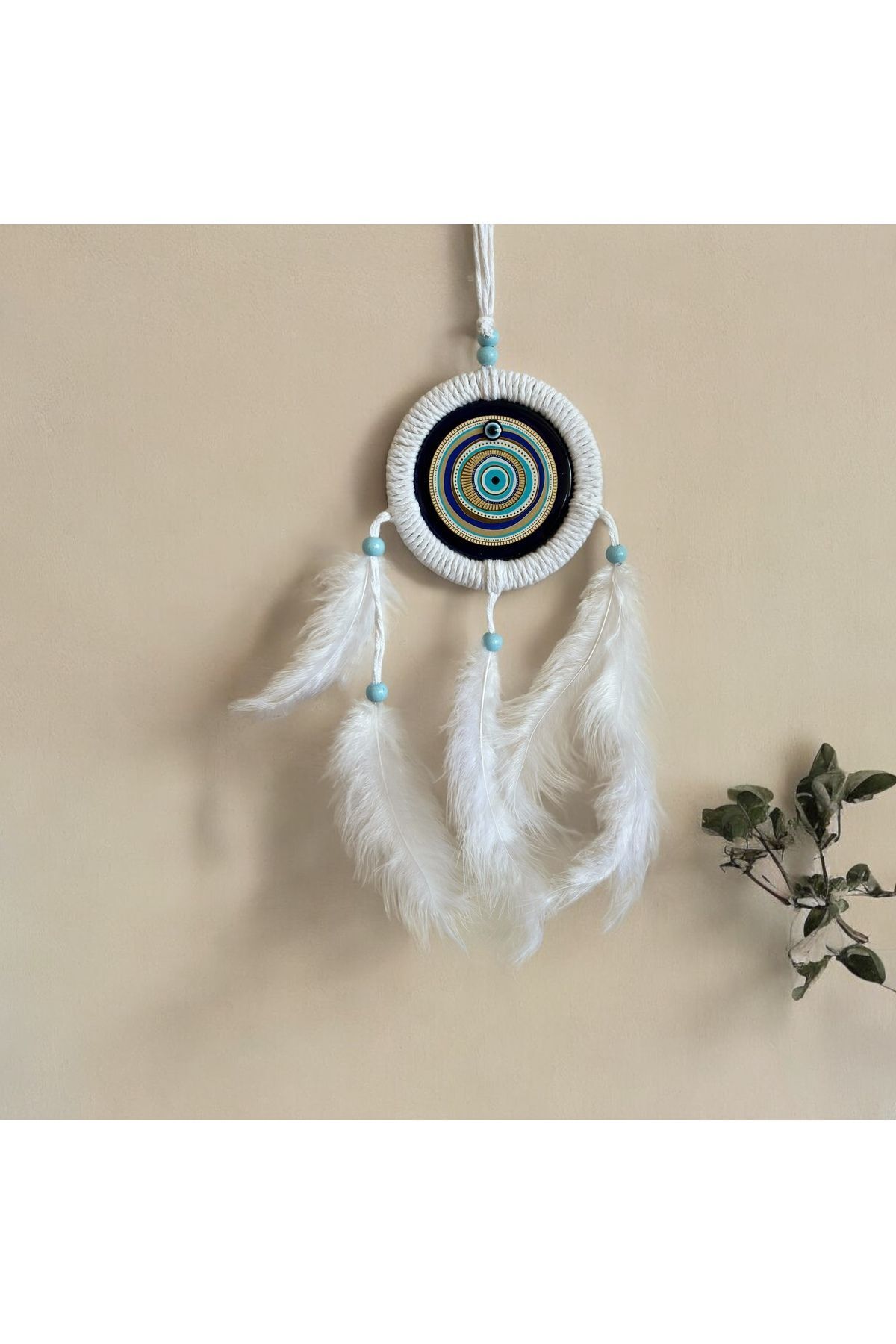 Düş Kapanı Porselen Nazar Boncuklu Hand Made Dreamcatcher Kötü Göz Kovucu Rüya Kapanı Duvar Süsü