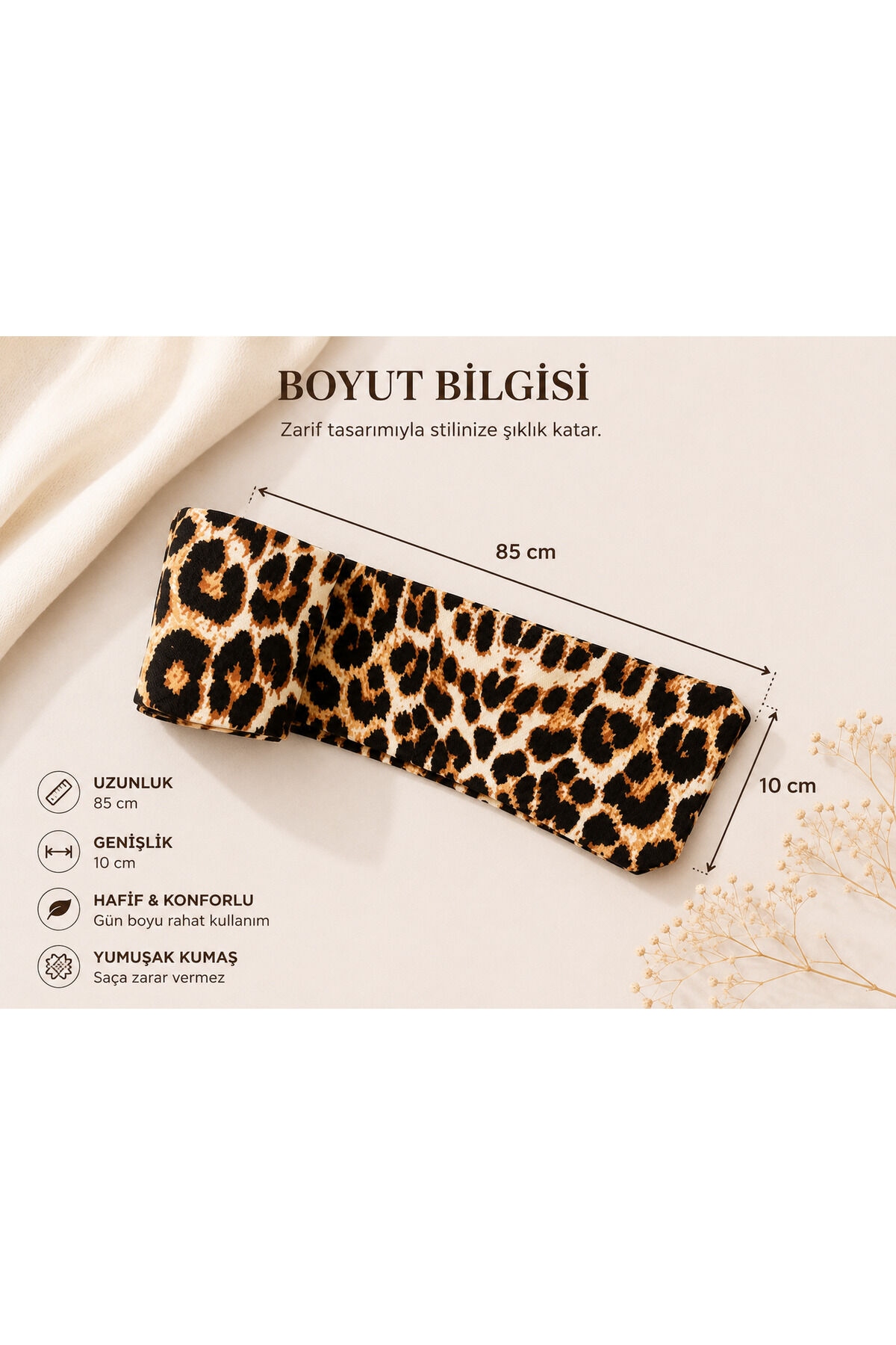 Telli Ayarlanabilir Leopar Desenli Kadın Saç Bandı Fiyon Bandana Bohem Premium Taç Günlük Plaj Tatil Saç Aksesuarı Bej kahverengi leopar