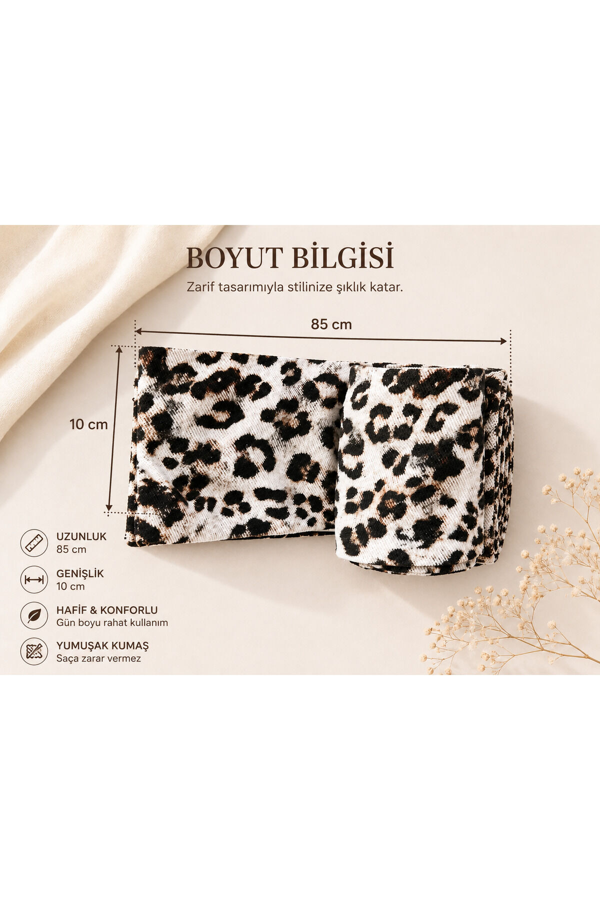Telli Ayarlanabilir Leopar Desenli Kadın Saç Bandı Fiyon Bandana Bohem Premium Taç Günlük Plaj Tatil Saç Aksesuarı Kahverengi leopar