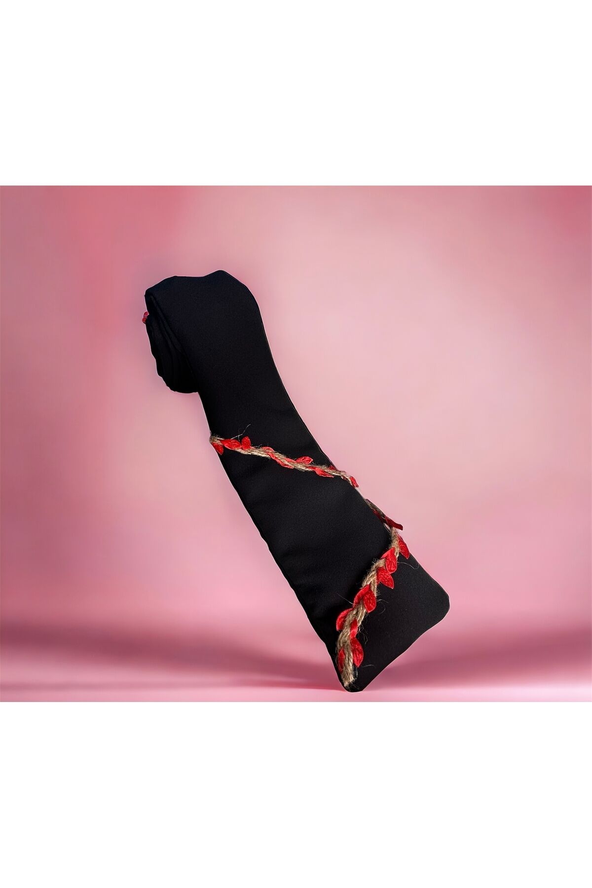 Telli Bandana Bahar serisi Telli Saç bandı yaprak detaylı siyah*kırmızı - Tek Ebat