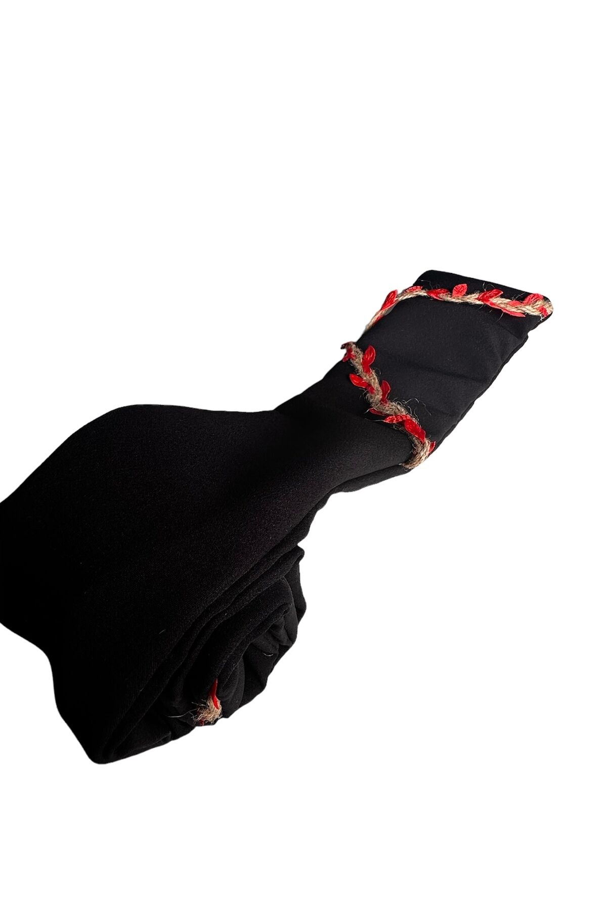Telli Bandana Bahar serisi Telli Saç bandı yaprak detaylı siyah*kırmızı - Tek Ebat