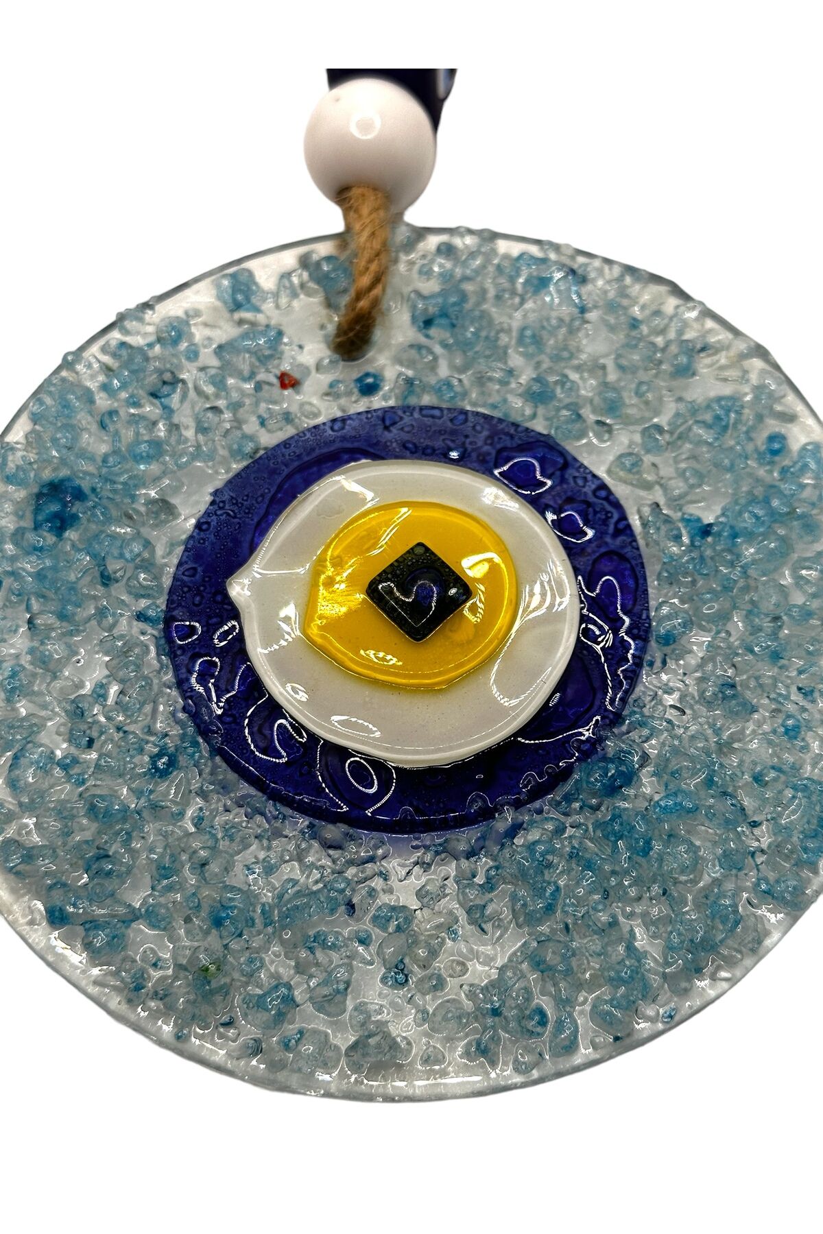 Mavi Nazar Boncuklu Kesme Cam Desenli Duvar Süsü Nazarlık Bahce duvar süsü 12x12x26