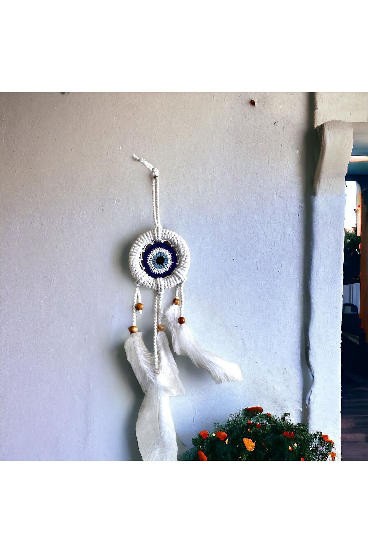 Nazar boncuklu Düş Kapanı, Rüya Kapanı, Dream Catcher 12cm Beyaz 35x10
