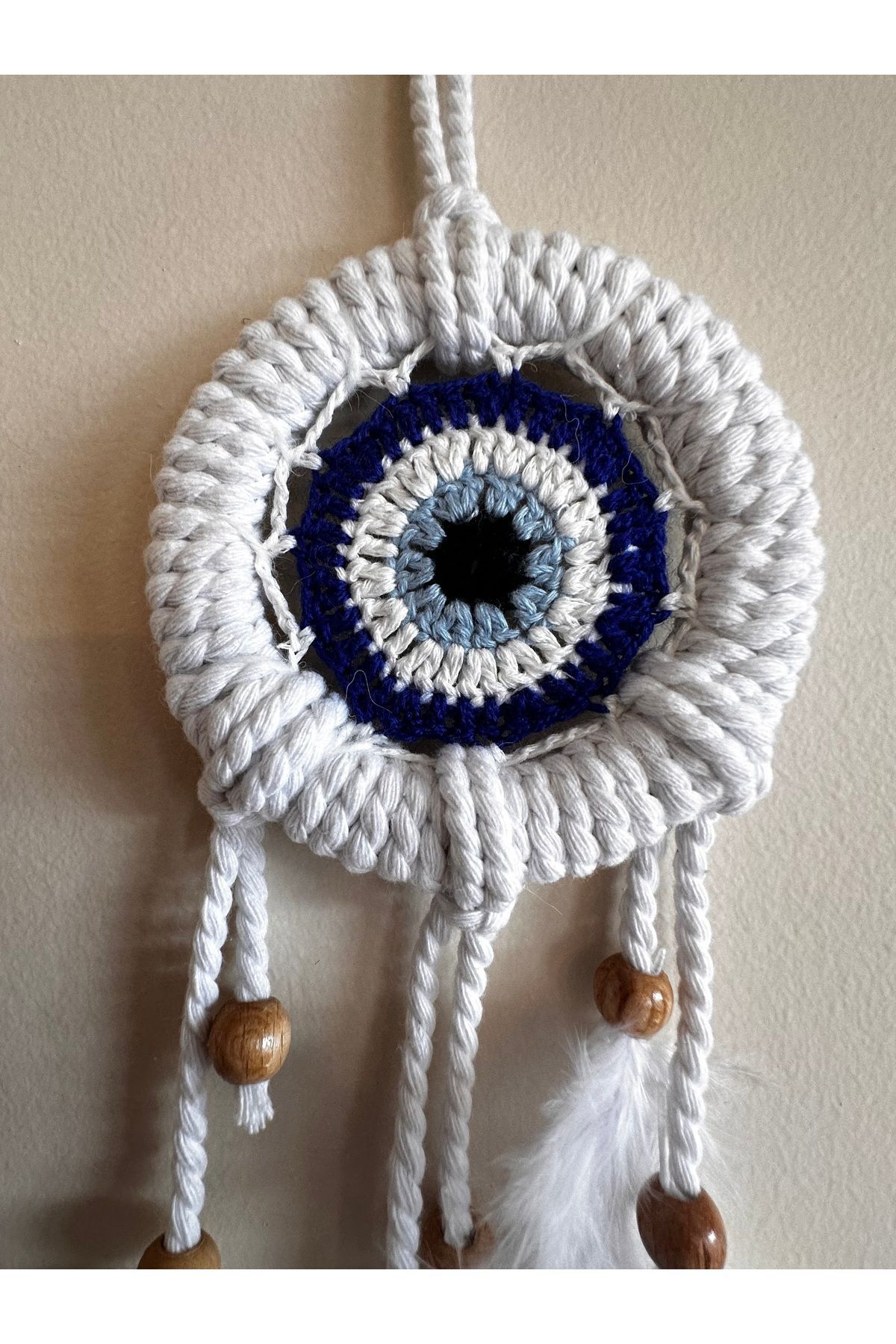 Nazar boncuklu Düş Kapanı, Rüya Kapanı, Dream Catcher 12cm Beyaz 35x10
