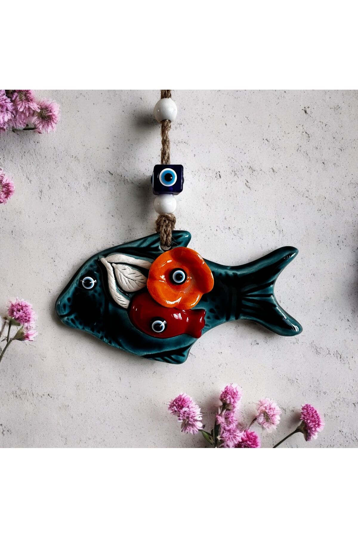 Nazarlık, Balkon,kapı,duvar, Bahçe Süsü, Nazar Boncuklu bereket balık nazarlık 29cm