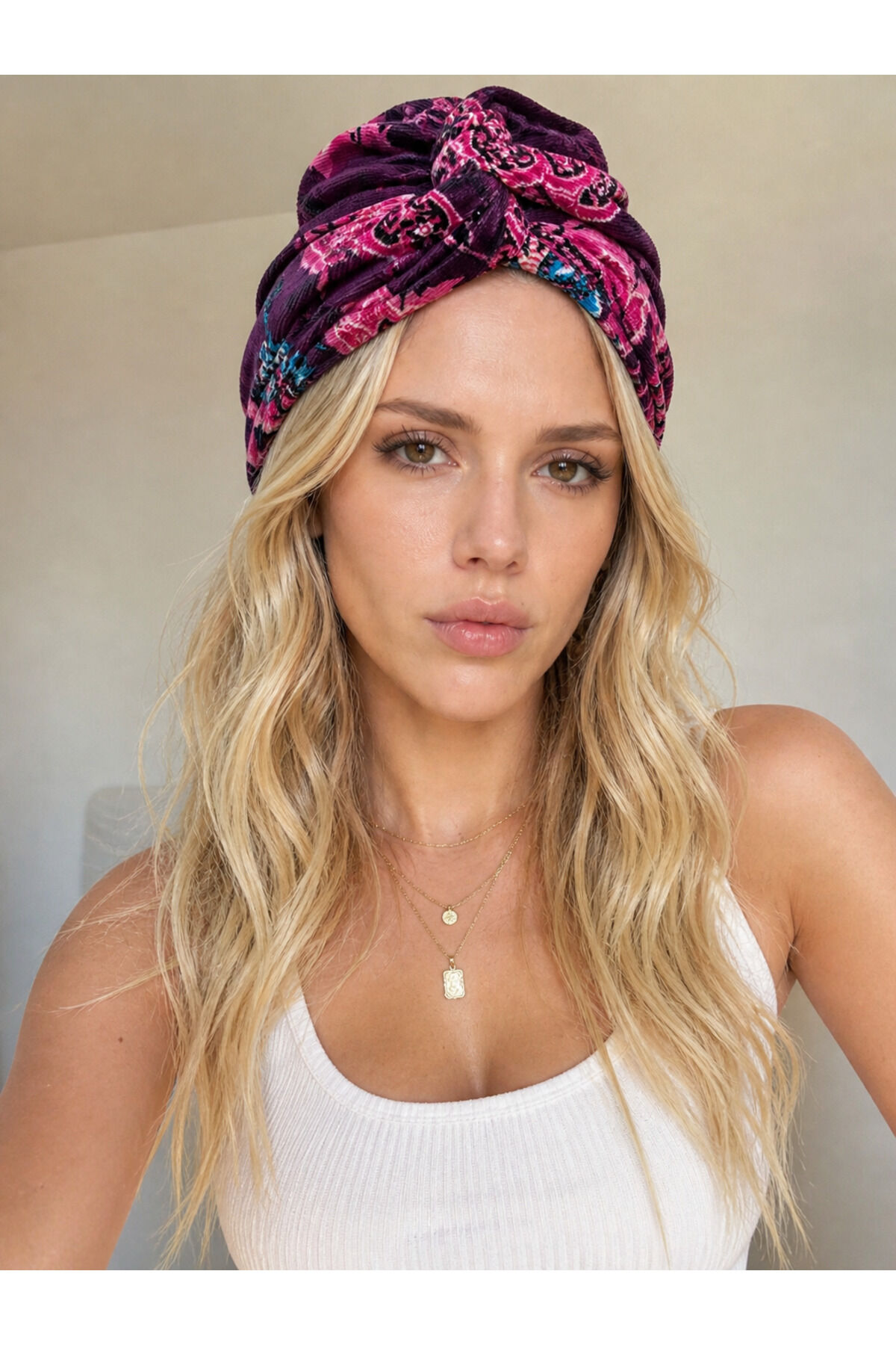 Telli Bandana ozel seri keten telli bandana etnik desenli saç bandı Mor pembe cıcek