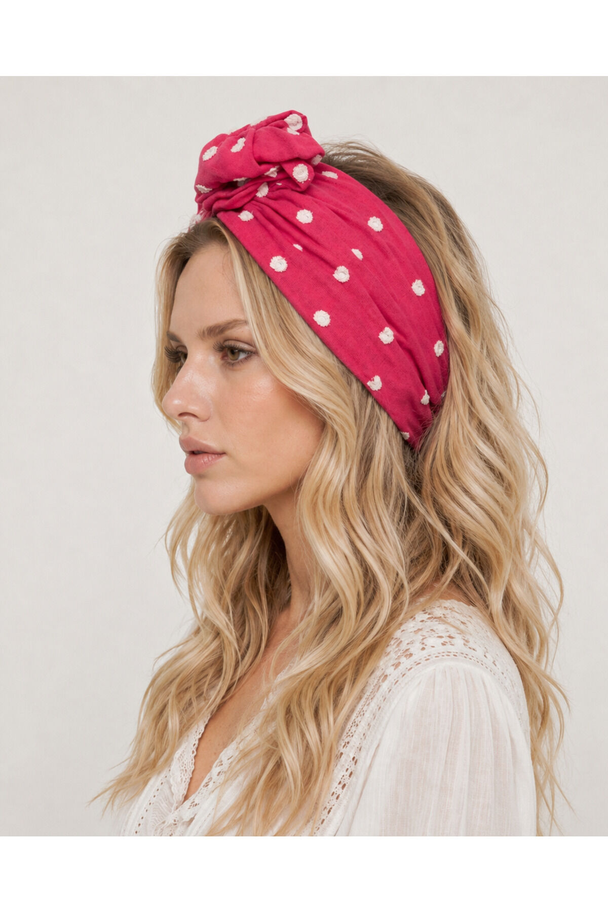 Telli Bandana ozel seri keten telli bandana etnik desenli saç bandı Pembe puantiyeli