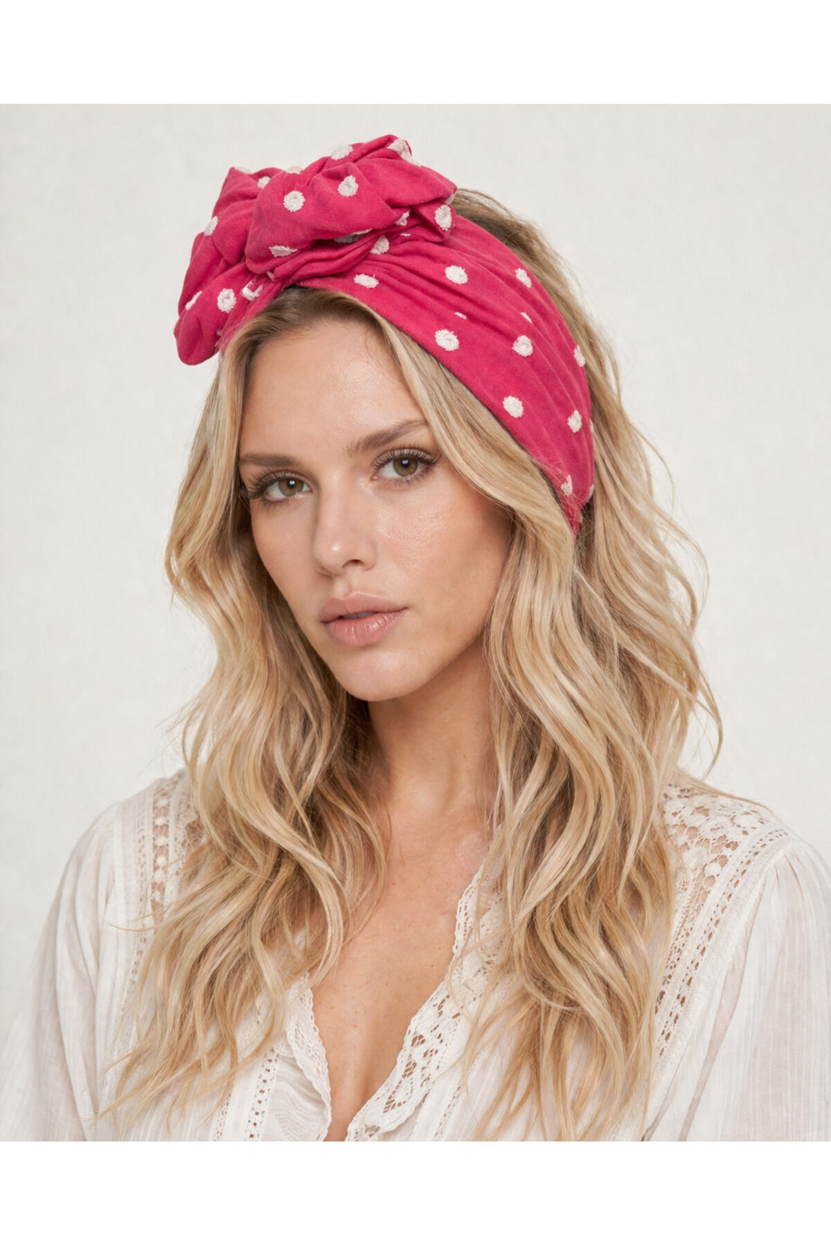 Telli Bandana ozel seri keten telli bandana etnik desenli saç bandı Pembe puantiyeli