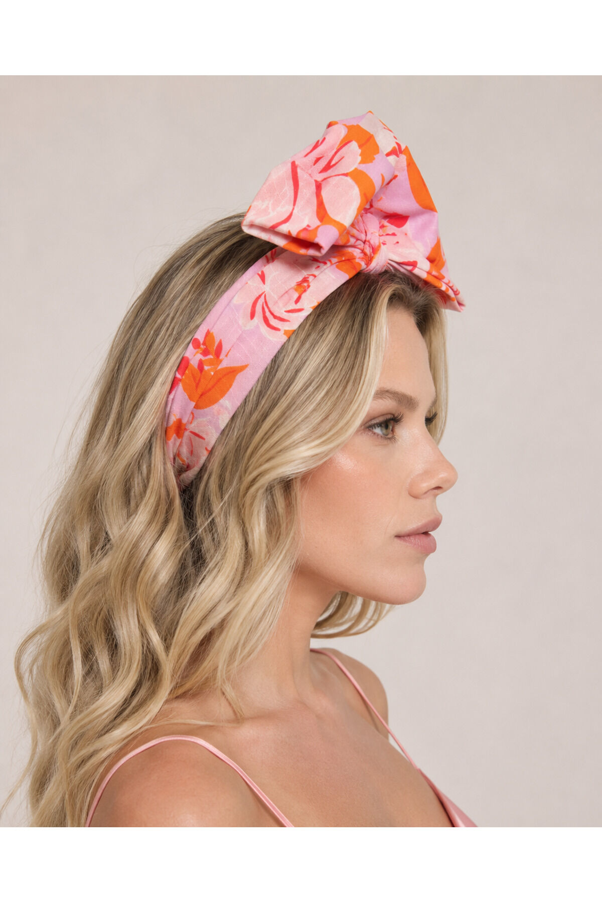 Telli Bandana ozel seri keten telli bandana etnik desenli saç bandı Turuncu pembe cıcek