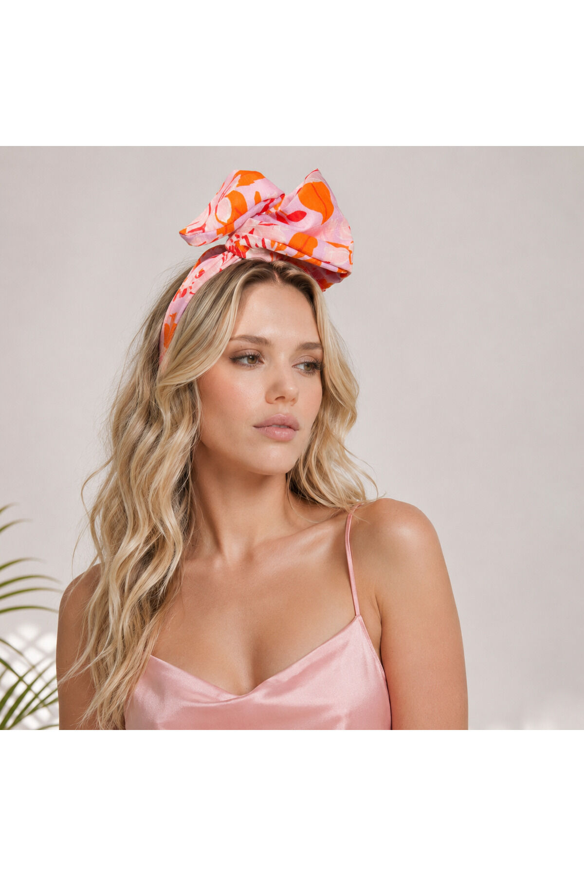 Telli Bandana ozel seri keten telli bandana etnik desenli saç bandı Turuncu pembe cıcek
