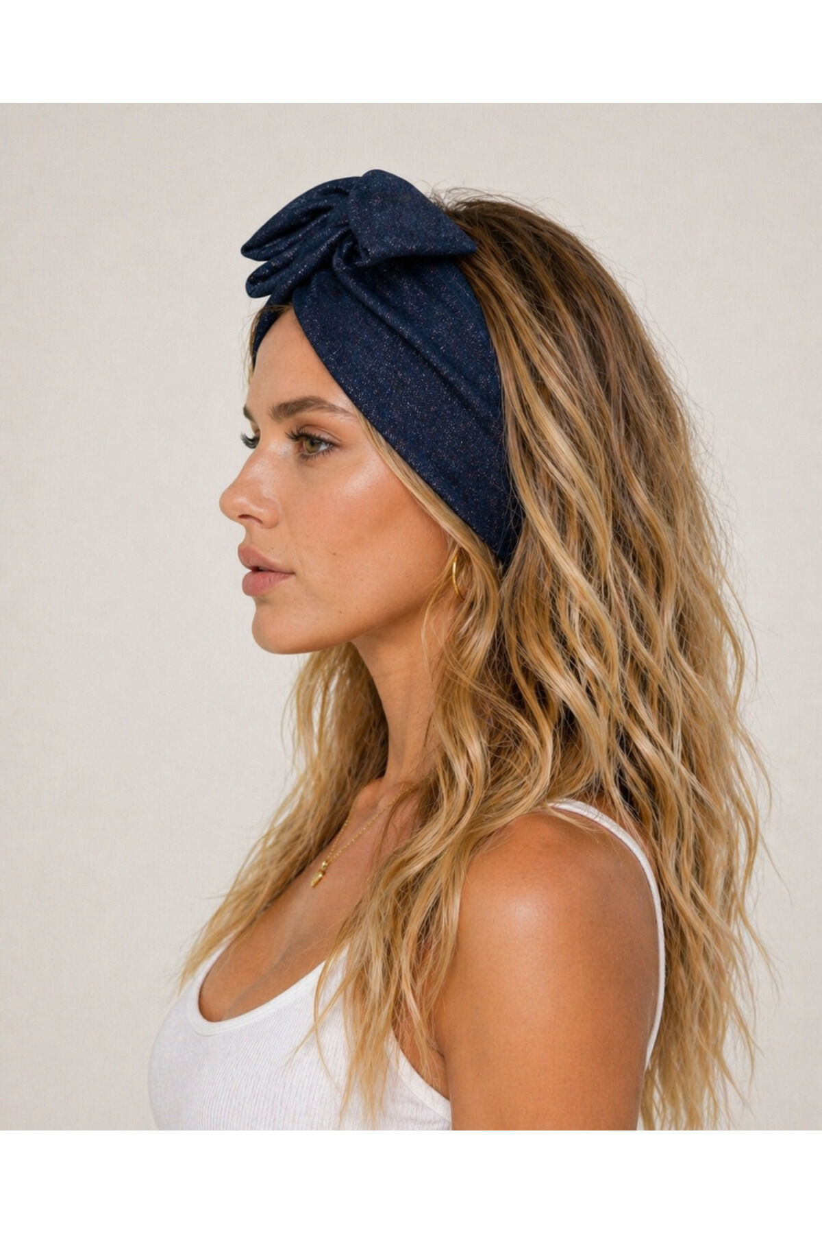 Telli Bandana özel seri kaliteli kumaş telli saç bandı fransız dantel saç bandı Lacivert parlak kot