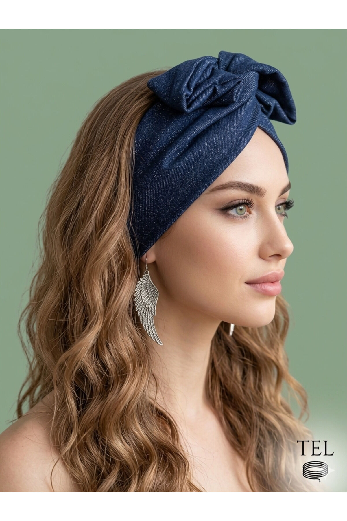 Telli Bandana özel seri kaliteli kumaş telli saç bandı fransız dantel saç bandı Lacivert parlak kot