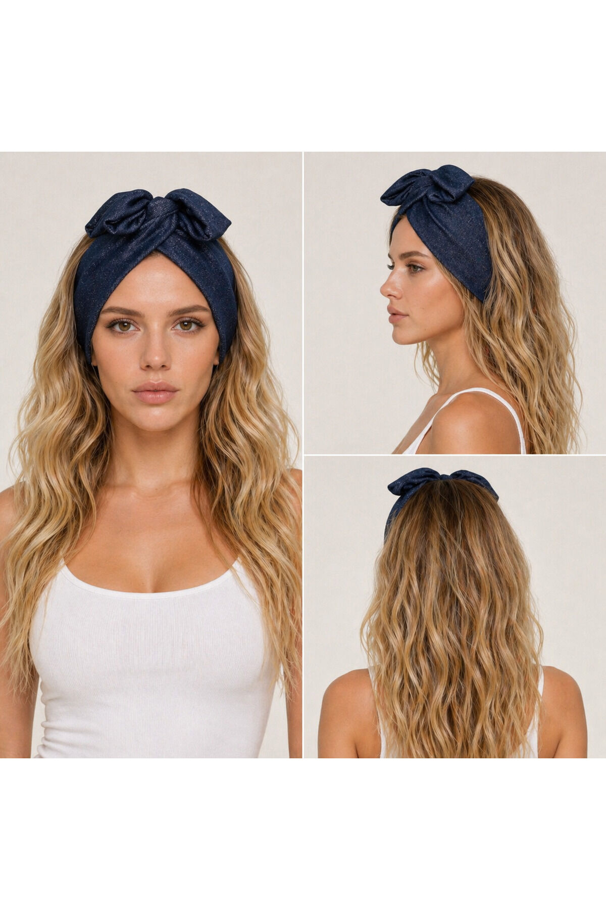 Telli Bandana özel seri kaliteli kumaş telli saç bandı fransız dantel saç bandı Lacivert parlak kot