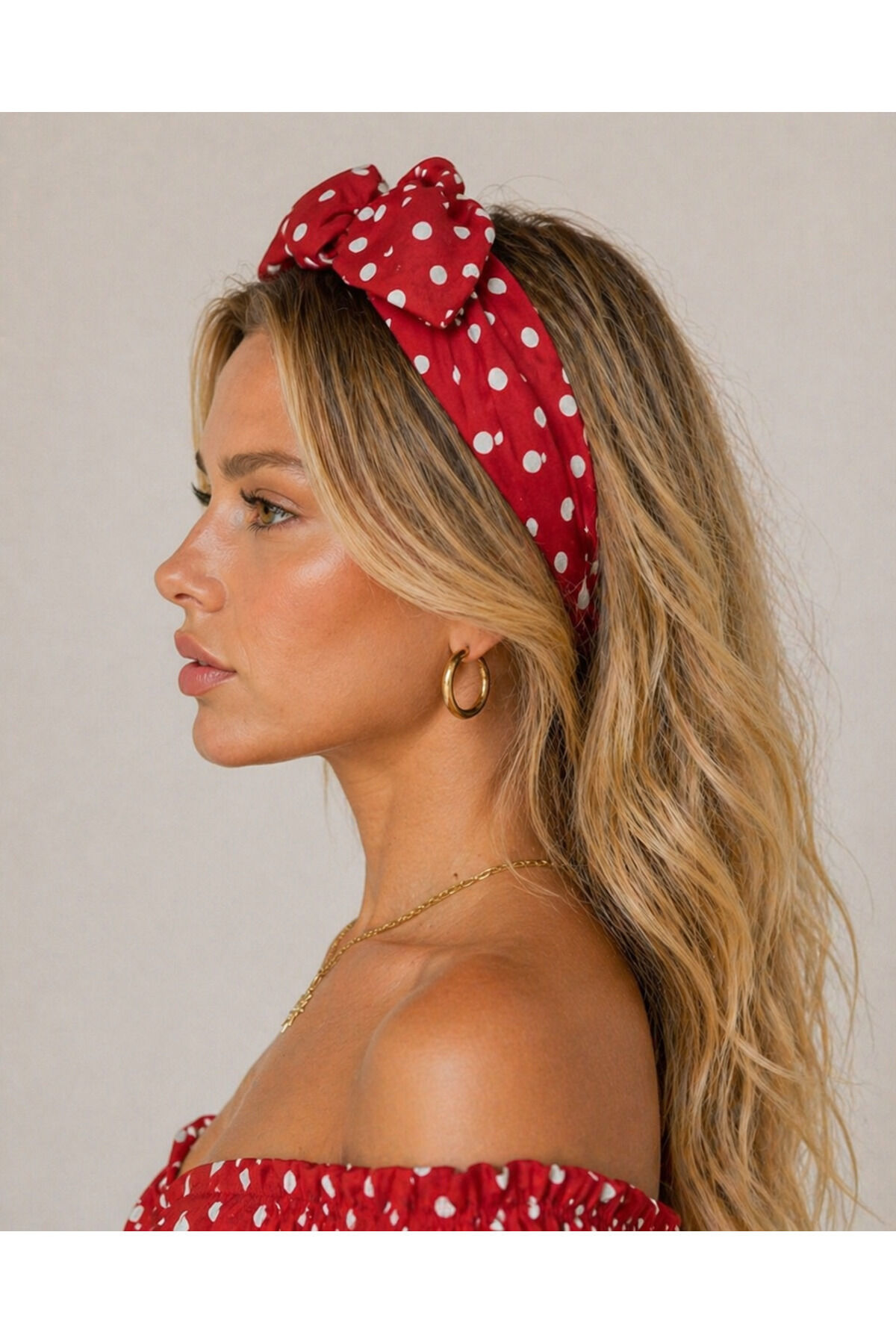 Telli Bandana özel seri kaliteli kumaş telli saç bandı fransız dantel saç bandı Kırmızı puantiyeli