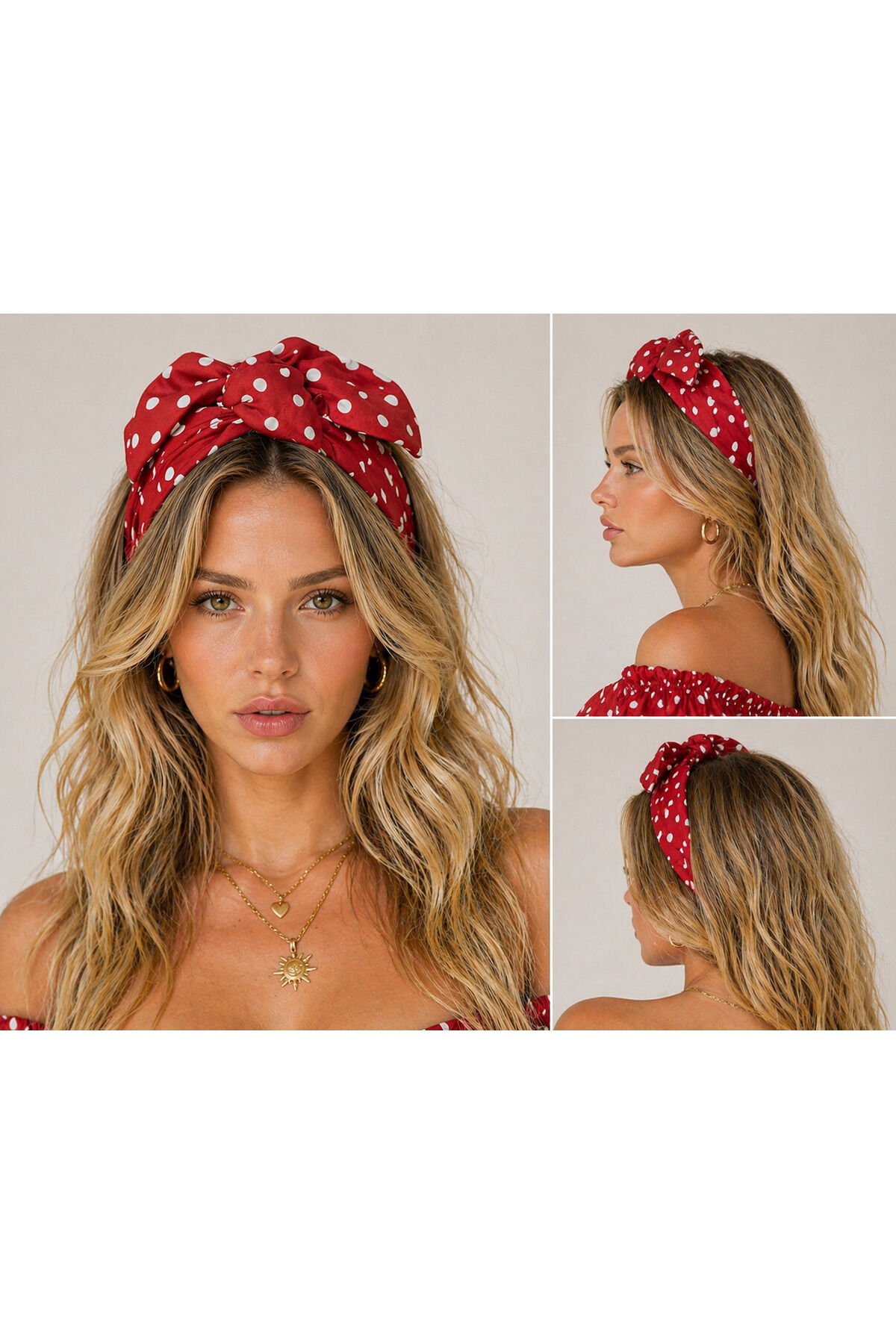 Telli Bandana özel seri kaliteli kumaş telli saç bandı fransız dantel saç bandı Kırmızı puantiyeli