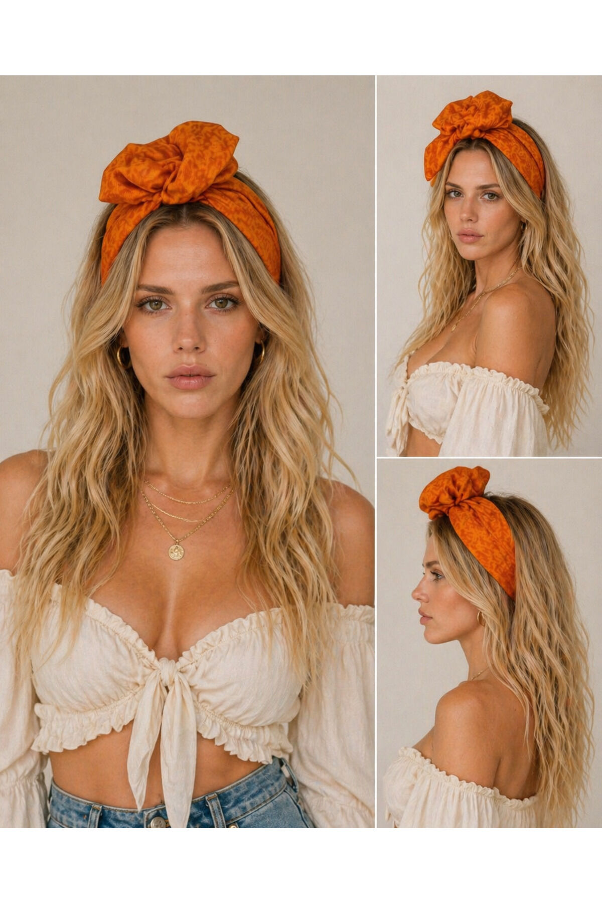 Telli Bandana özel seri kaliteli kumaş telli saç bandı fransız dantel saç bandı Turuncu etnik desenli