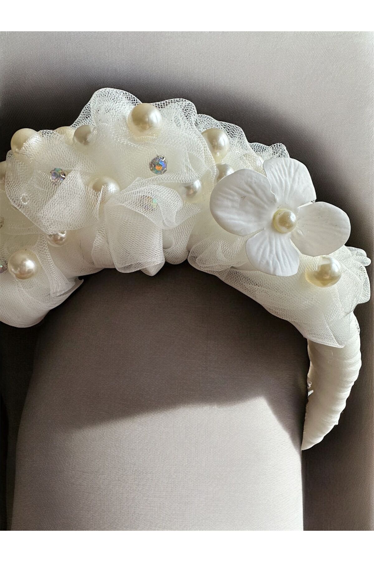 Özel Tasarım Gelin Tacı İnci detaylı Tül Taç Tasarım Bride Tacı