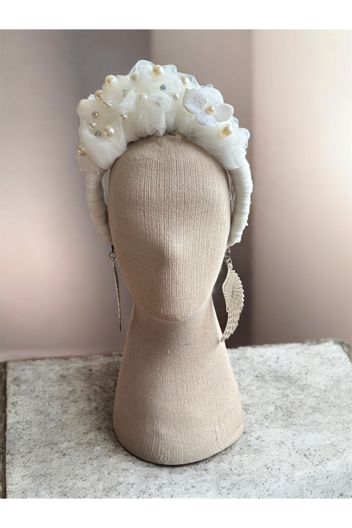 Özel Tasarım Gelin Tacı İnci detaylı Tül Taç Tasarım Bride Tacı