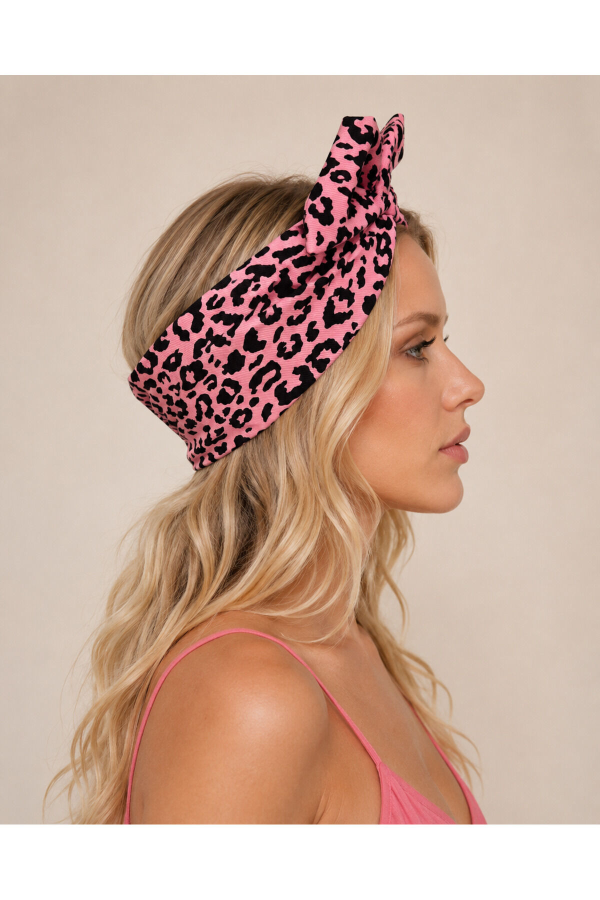 Telli Saç Bandı Bandana | Şekil Verilebilir Kadın Saç Aksesuarı tel bandana Pembe leopar