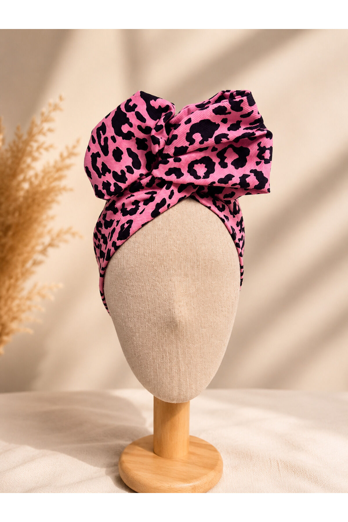 Telli Saç Bandı Bandana | Şekil Verilebilir Kadın Saç Aksesuarı tel bandana Pembe leopar