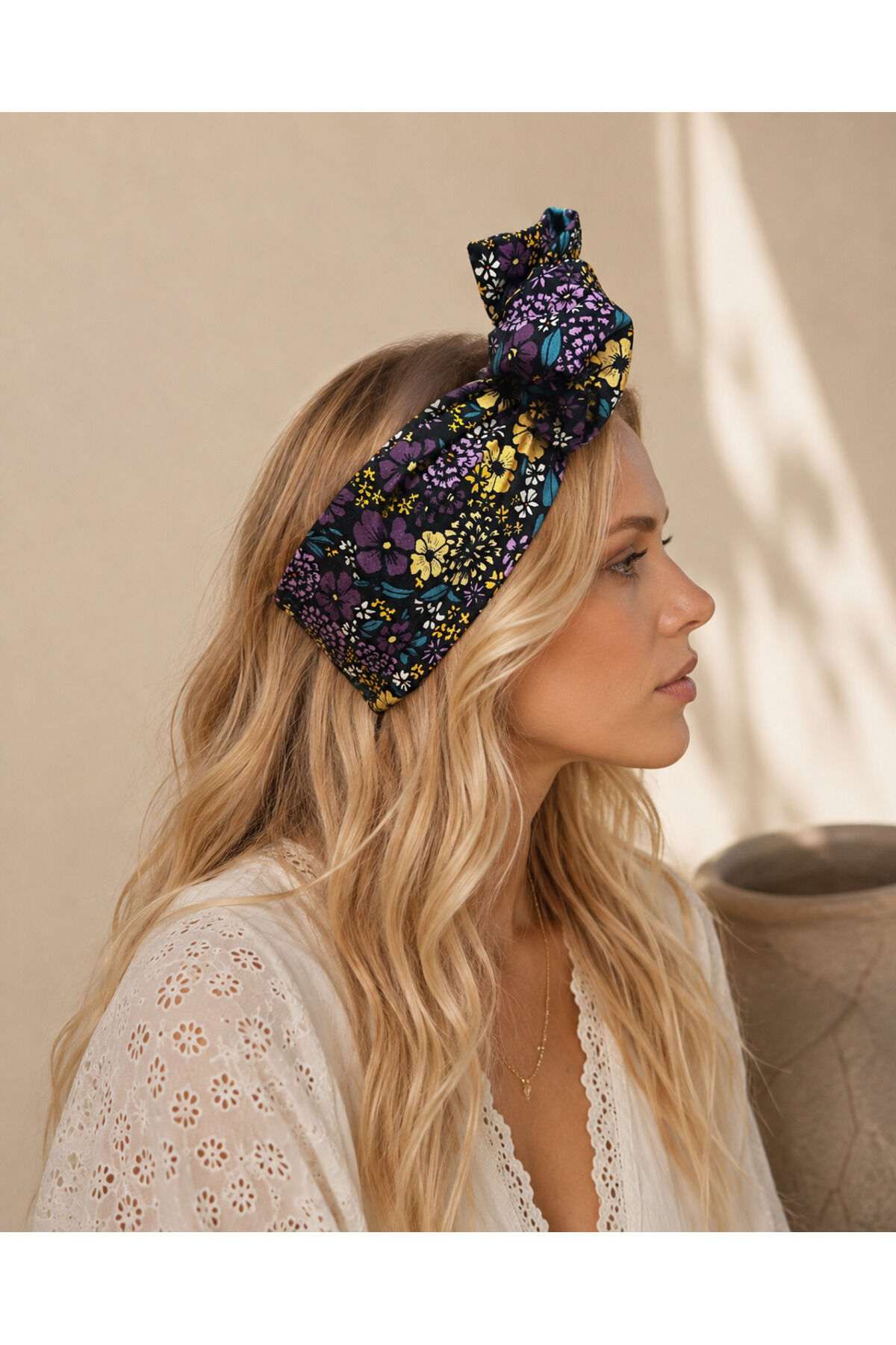 Telli Saç Bandı Bandana | Şekil Verilebilir Kadın Saç Aksesuarı tel bandana mor sarı cıceklı