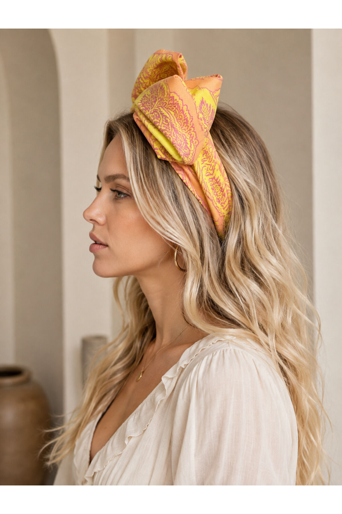 Telli Saç Bandı Bandana | Şekil Verilebilir Kadın Saç Aksesuarı tel bandana Sarı cıcek desenlı