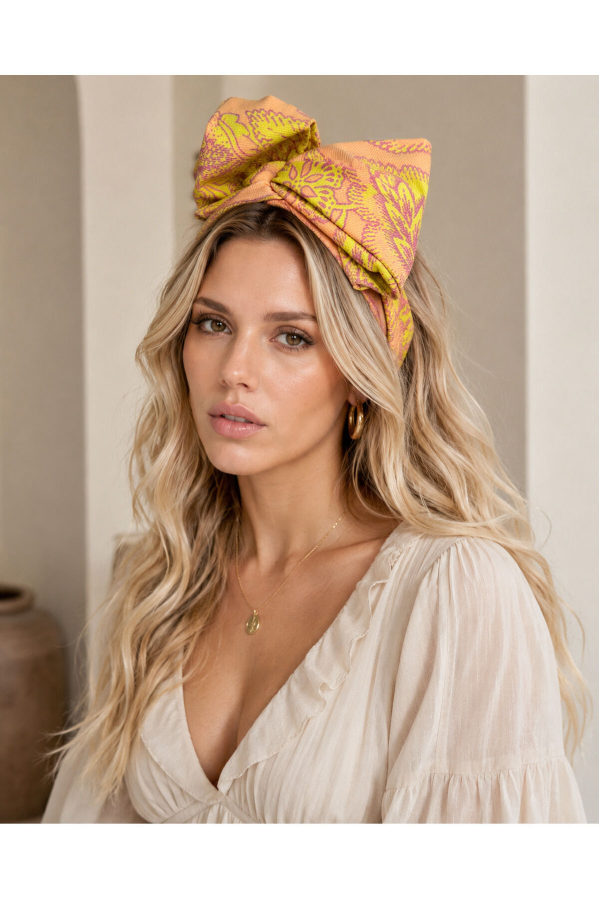 Telli Saç Bandı Bandana | Şekil Verilebilir Kadın Saç Aksesuarı tel bandana Sarı cıcek desenlı